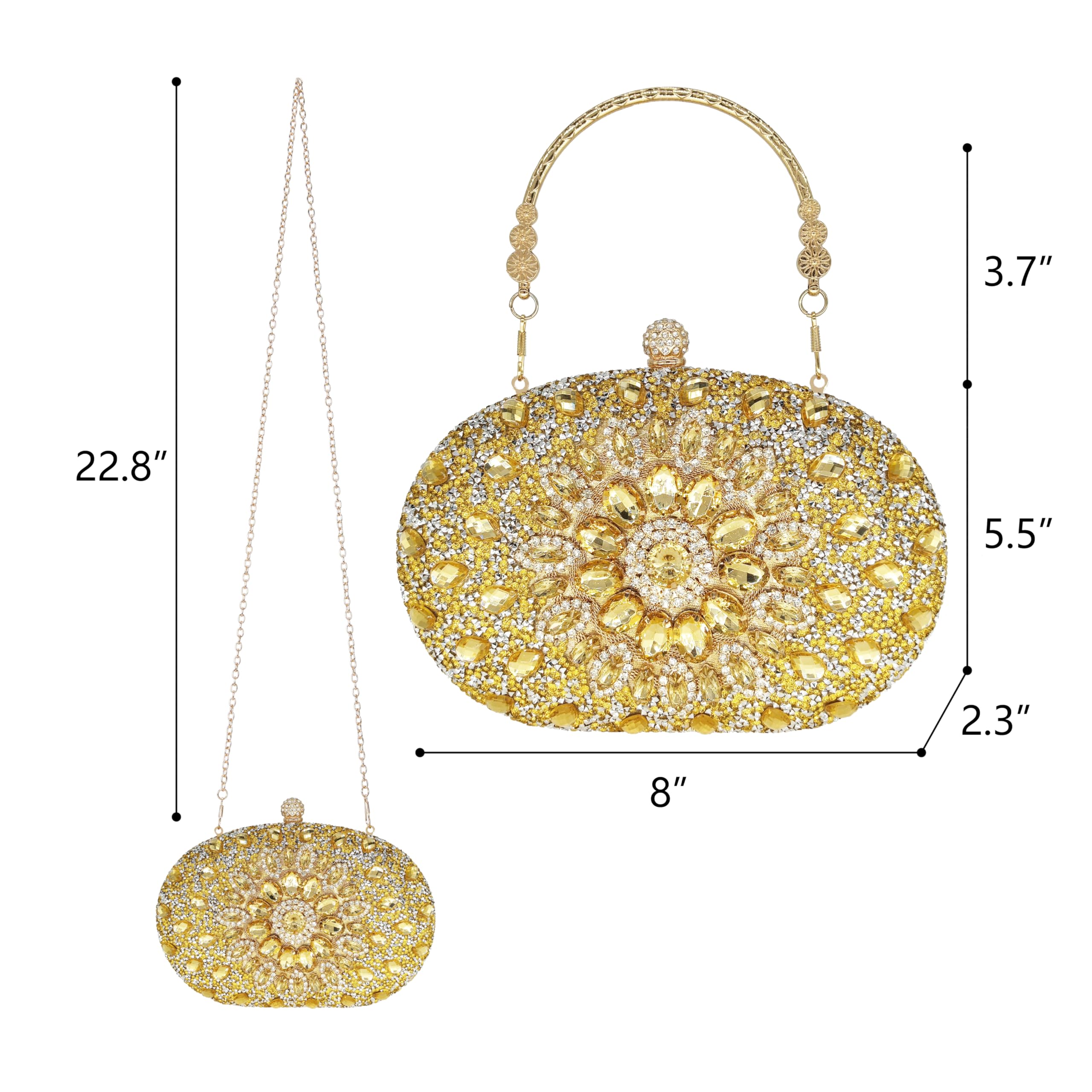 MAIRLOM Rhinestone Clutch Purses for Women Evening Wedding Formal - Round Pearl Clasp Handbag Crystal Gemstone Bag for Party Prom(Gold Clutch)