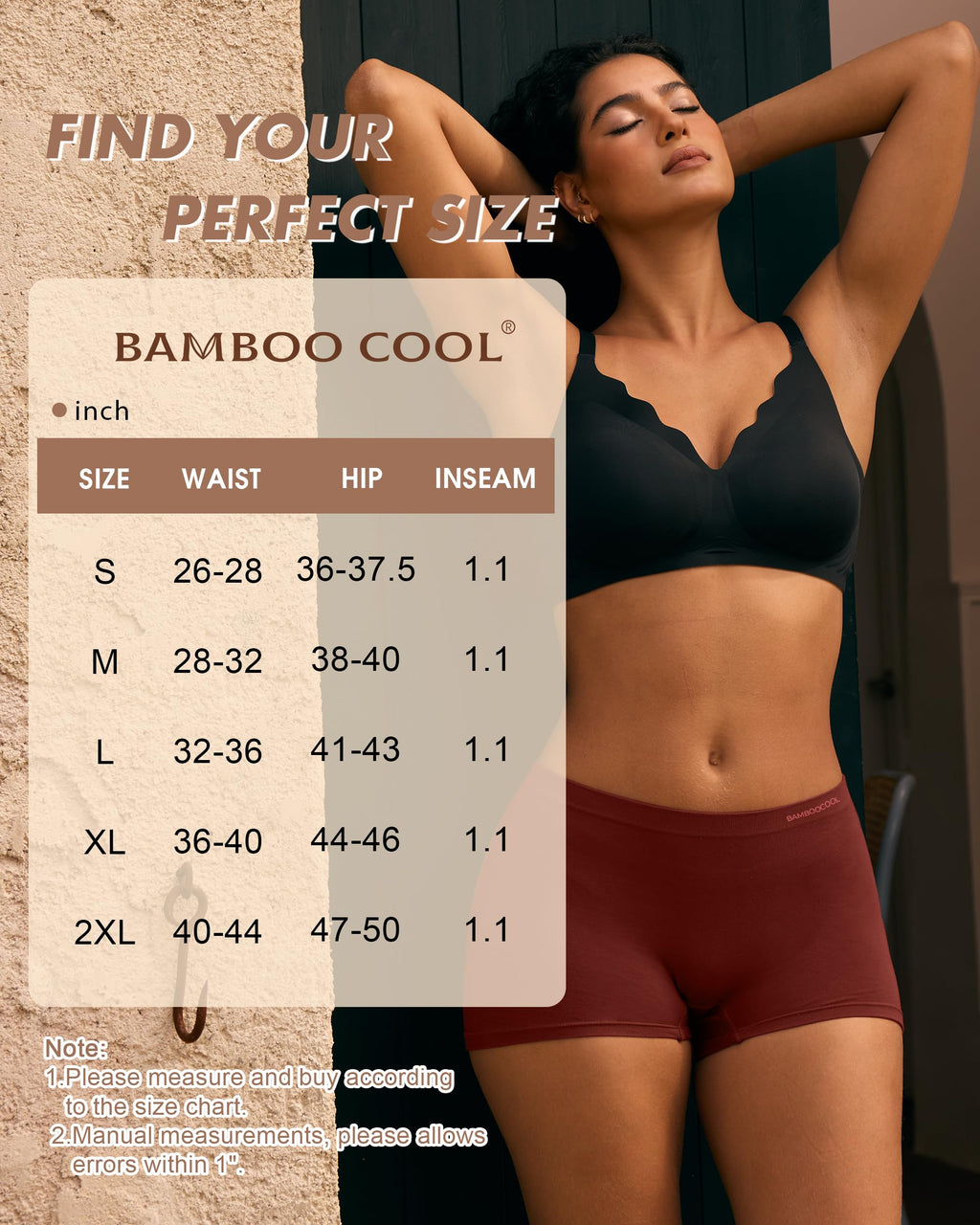 BAMBOO COOL Seamless Boyshort Underwear for Women Mid Waist Stretchy Panties Moisture Wicking Boxer Briefs 5 Pack