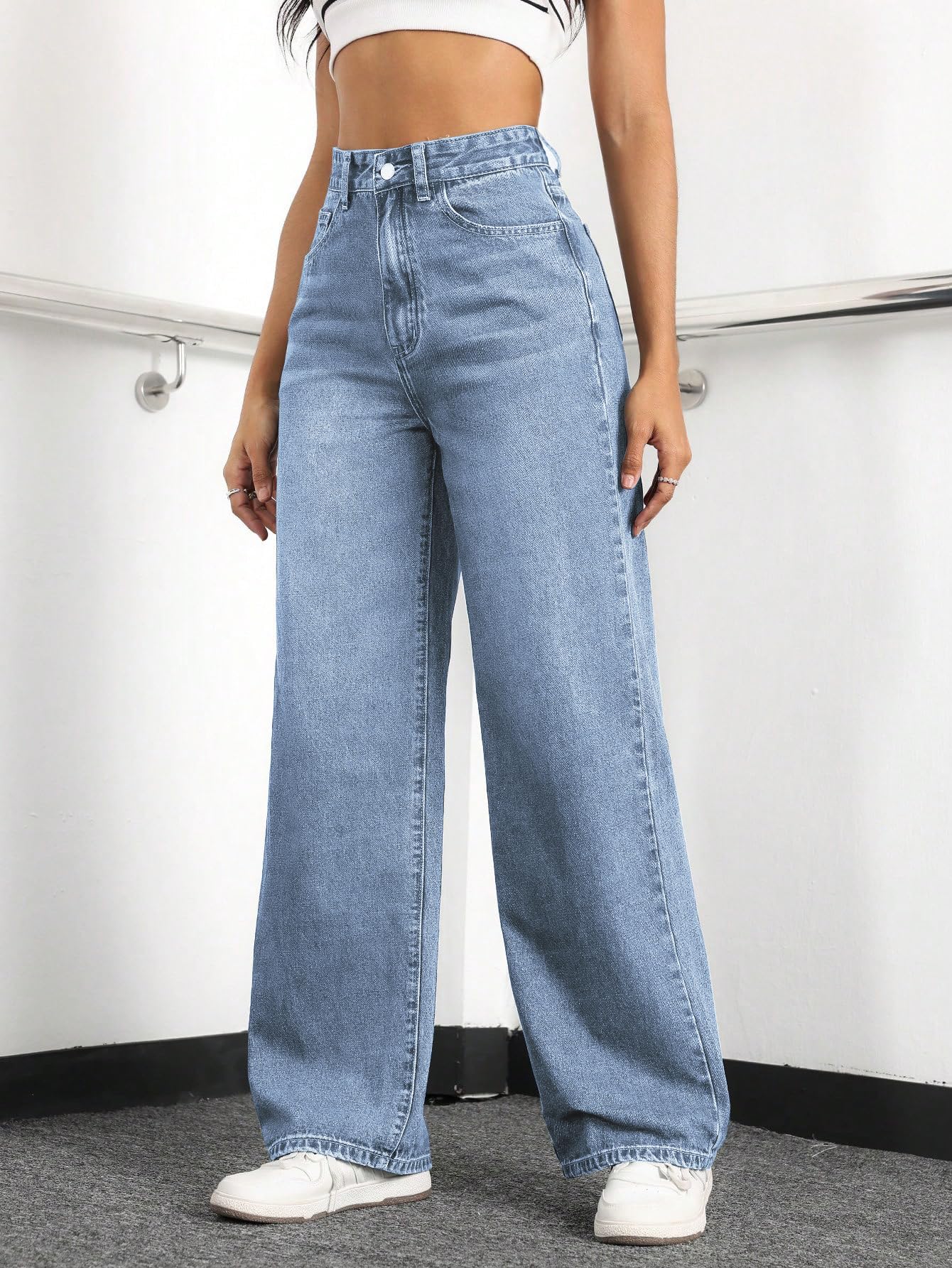 Mars power Straight Leg Jeans for Women,High Waisted Wide Leg Loose Stretchy Boyfriend Denim Pants Baggy Jeans for Women (US, Alpha, Medium, Regular, Regular, Lightblue)