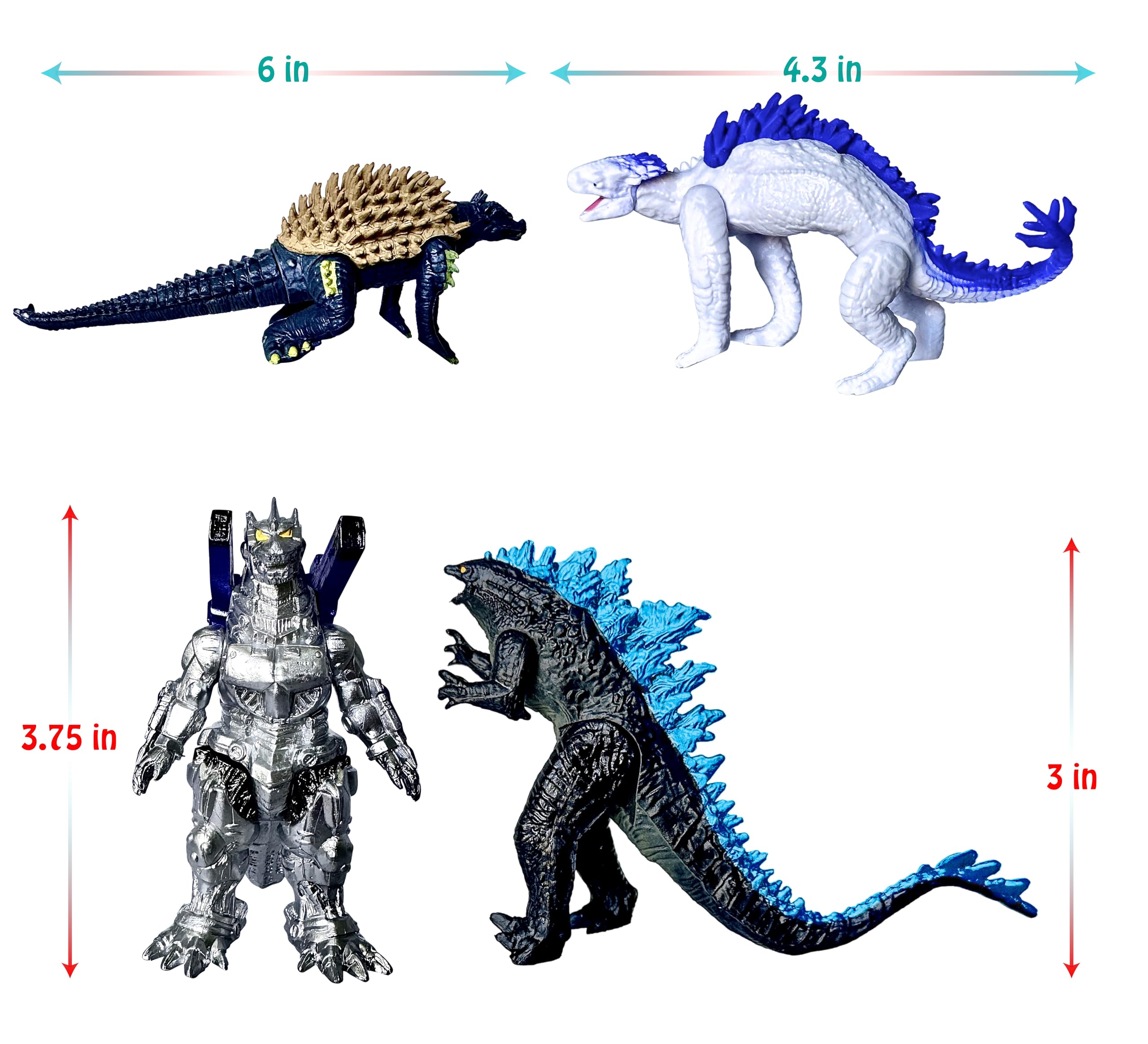 TwCare Set of 12 Godzilla x Kong: The New Empire, Dinosaur Dragon Toys Action Figures, Evolved Basic Exquisite Battle Roar B.E.A.S.T. Glove Shimo Frost Bite Mecha King Ghidorah Cake Toppers Pack