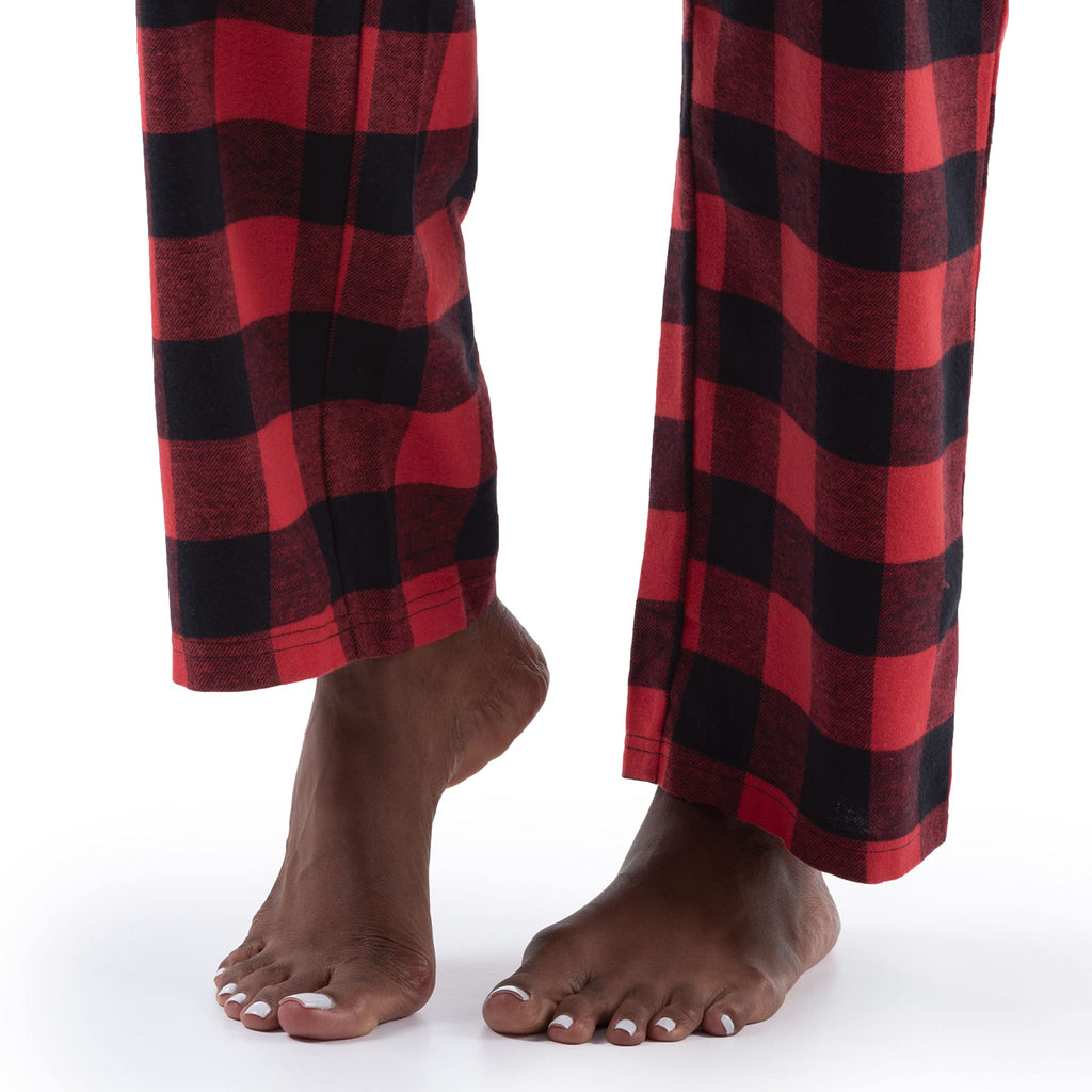 Fruit of the Loom Women's Waffle V-Neck Top and Flannel Pant Sleep Set, Radiant Red/Buffalo Check, X-Large