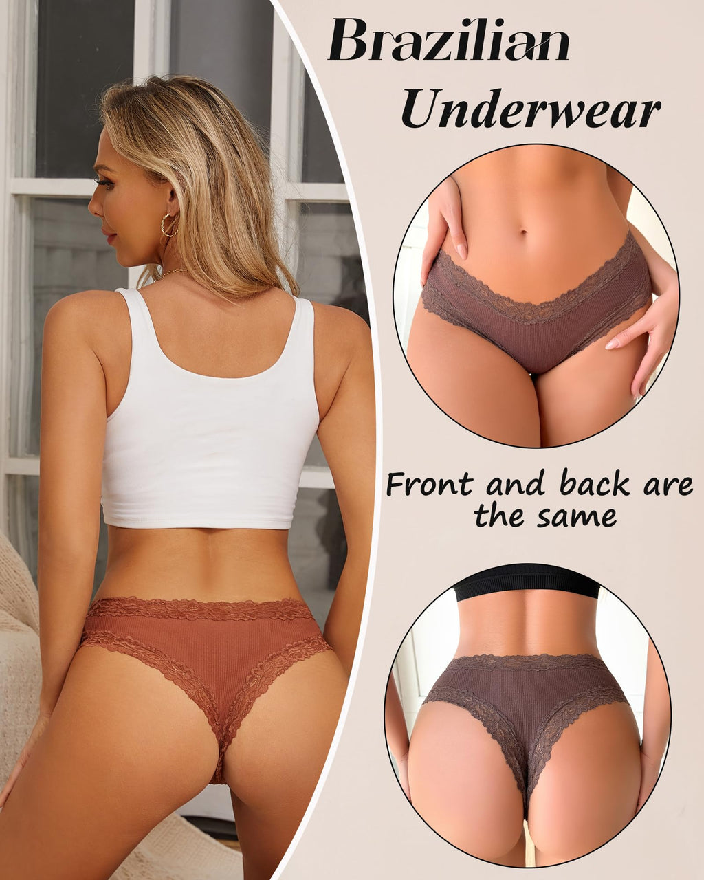 Sth Big Womens Cotton Underwear Sexy Lace Brazilian Panties Soft Breathable Cotton Cheeky Underwear for Ladies 6 Pack (6A, Medium)