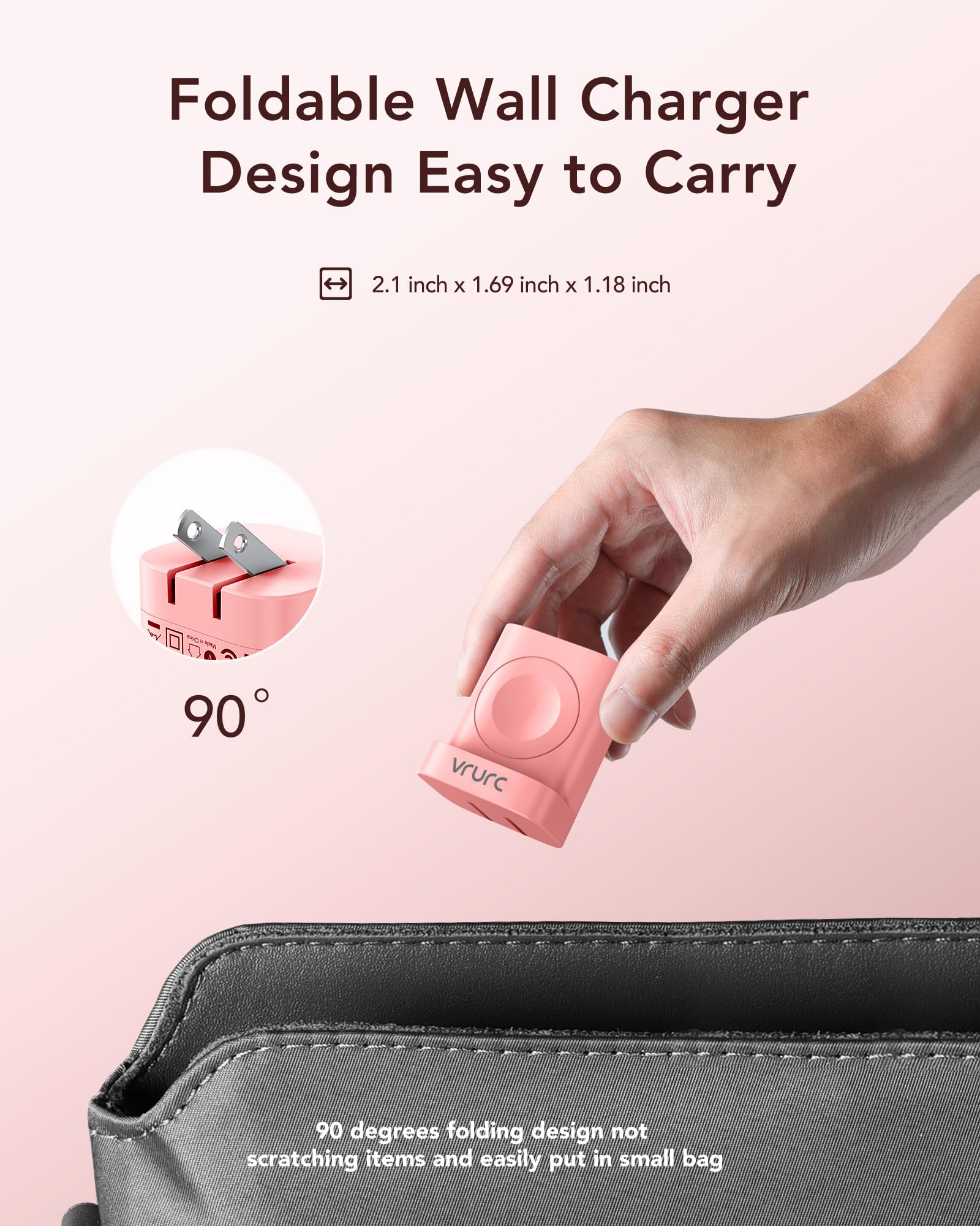 VRURC Charger for iPhone & Apple Watch, 20W USB C Fast Charging Block, 3-in-1 Compact Travel Adapter with 2 Port for iPhone 17/16/15/14/13, Wireless Magnetic for iWatch SE/11/10/9/8/7/6/5/4-Pink