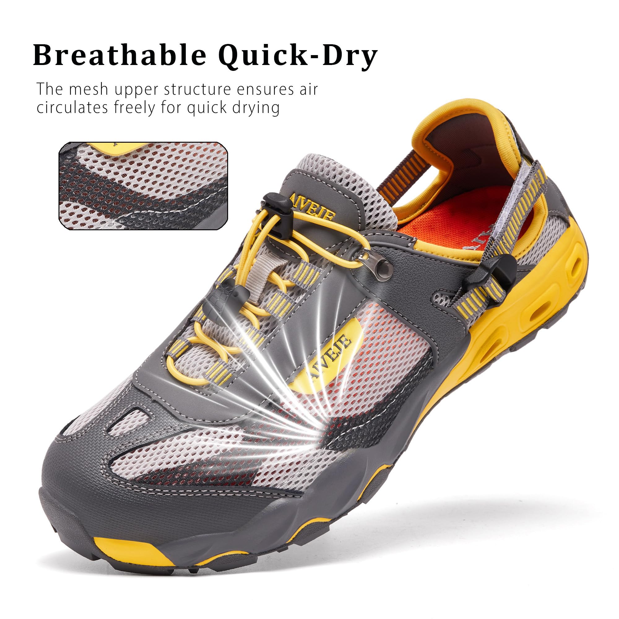 AIVEJE Men's Water Shoes Non-Slip Quick Drying Aqua Shoe Summer Outdoor Hiking Athletic Water Sandals 11.5 Grey Yellow