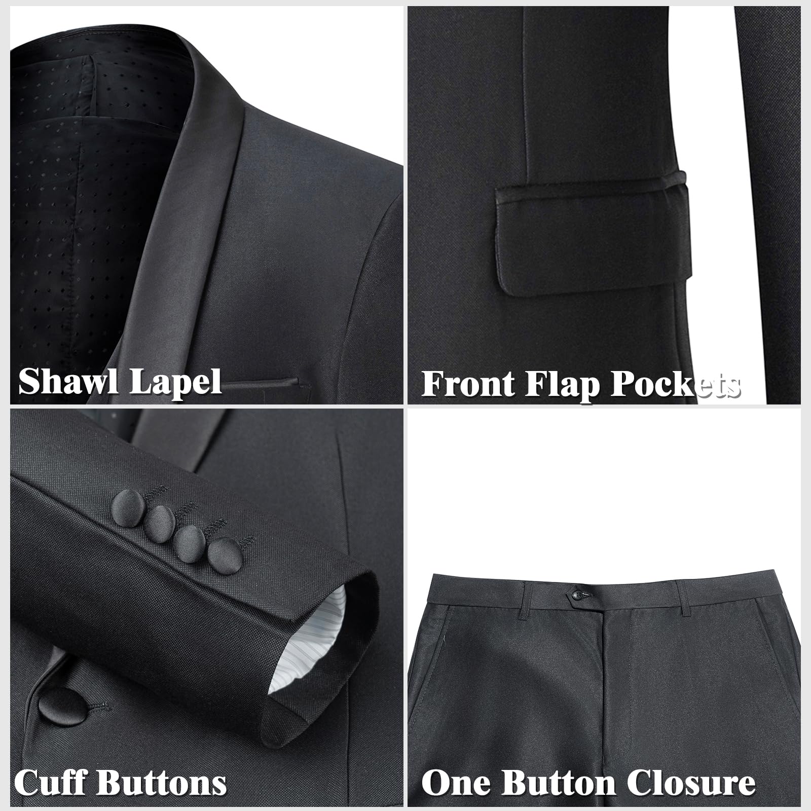Men's Suit 3 Piece Slim Fit Suits for Men, One Button Solid Shawl Lapel Blazer Jacket Vest Pants Set for Party Wedding Black