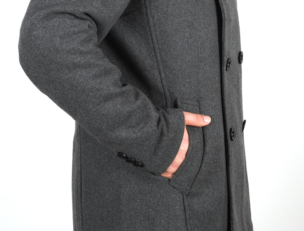 chouyatou Men's Classic Notched Collar Double Breasted Wool Blend Pea Coat (Medium, Gray)