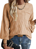 SHEWIN Sweaters for Women Casual Crewneck Long Sleeve Tops Lightweight Knit Oversized Women's Sweaters Spring Clothes for Women Khaki Large
