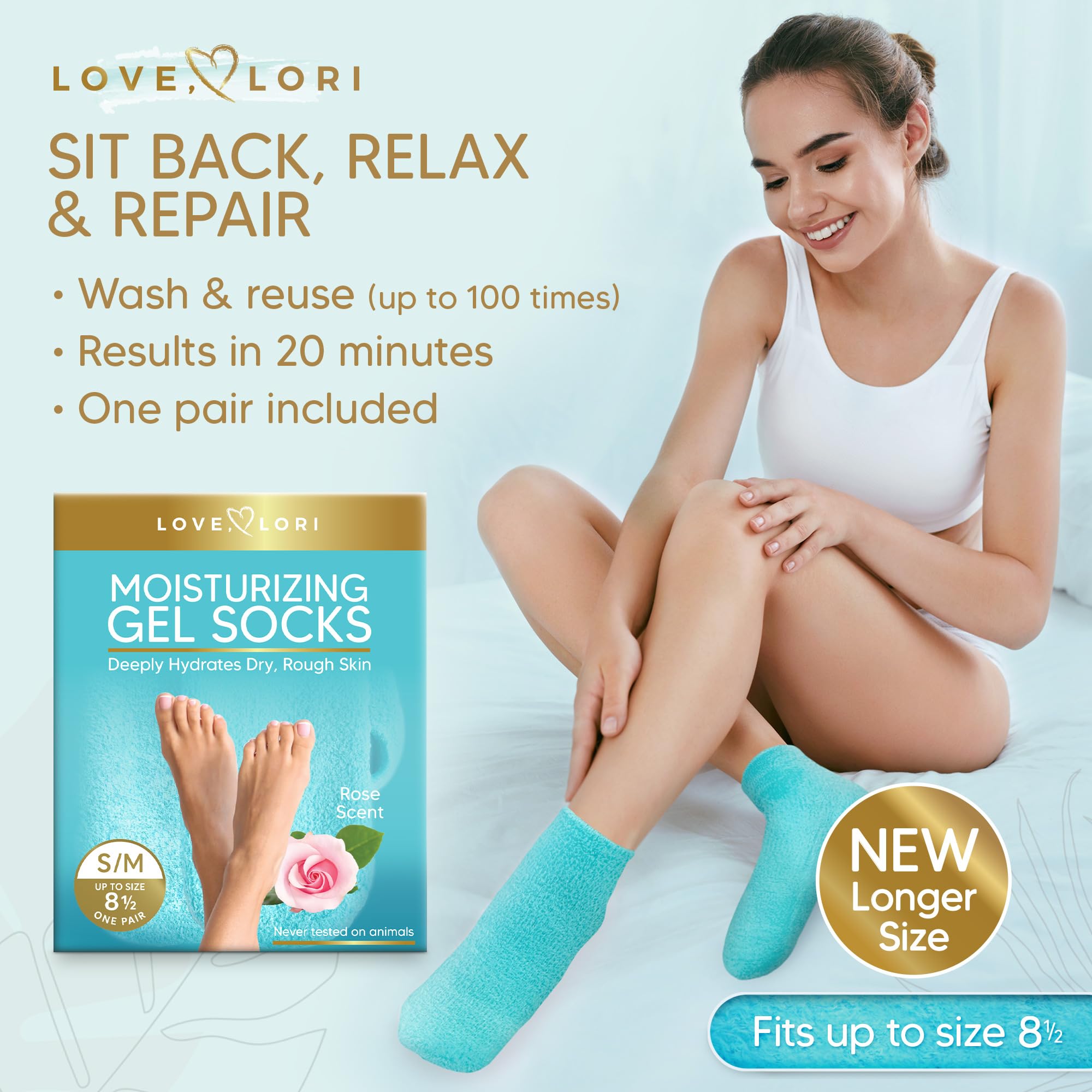 Moisturizing Socks (Up to Size 8.5) Gel Silicone Aloe Socks Spa Gifts Galentines Day Gifts - Infused with Vitamin E & JoJoba Oil - Self Care for Women