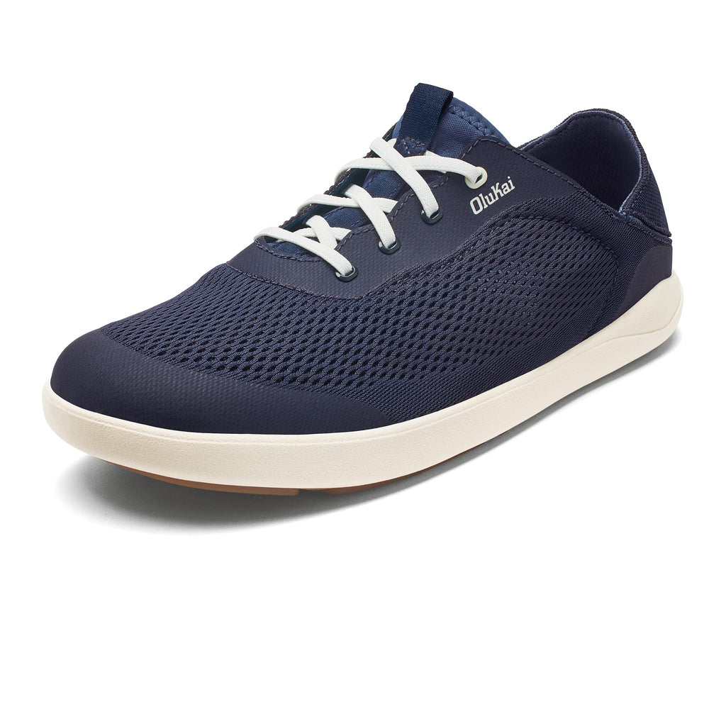 OLUKAI Moku Pae Men's Boat Shoes, Water Resistant & Breathable Mesh, Easy Slip On Design, Quick-Drying & Enhanced Traction, Trench Blue/Off White, 10.5
