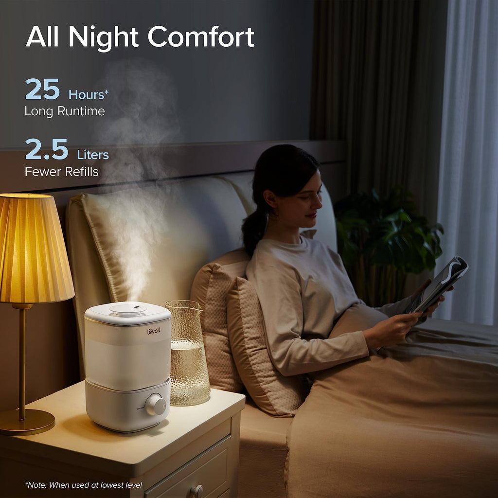 LEVOIT Top Fill Humidifiers for Bedroom, 2.5L Tank for Large Room, Easy to Fill & Clean, 26dB Quiet Cool Mist Air Humidifier for Home Baby Nursery & Plants, Auto Shut-off and BPA-Free for Safety, 25H