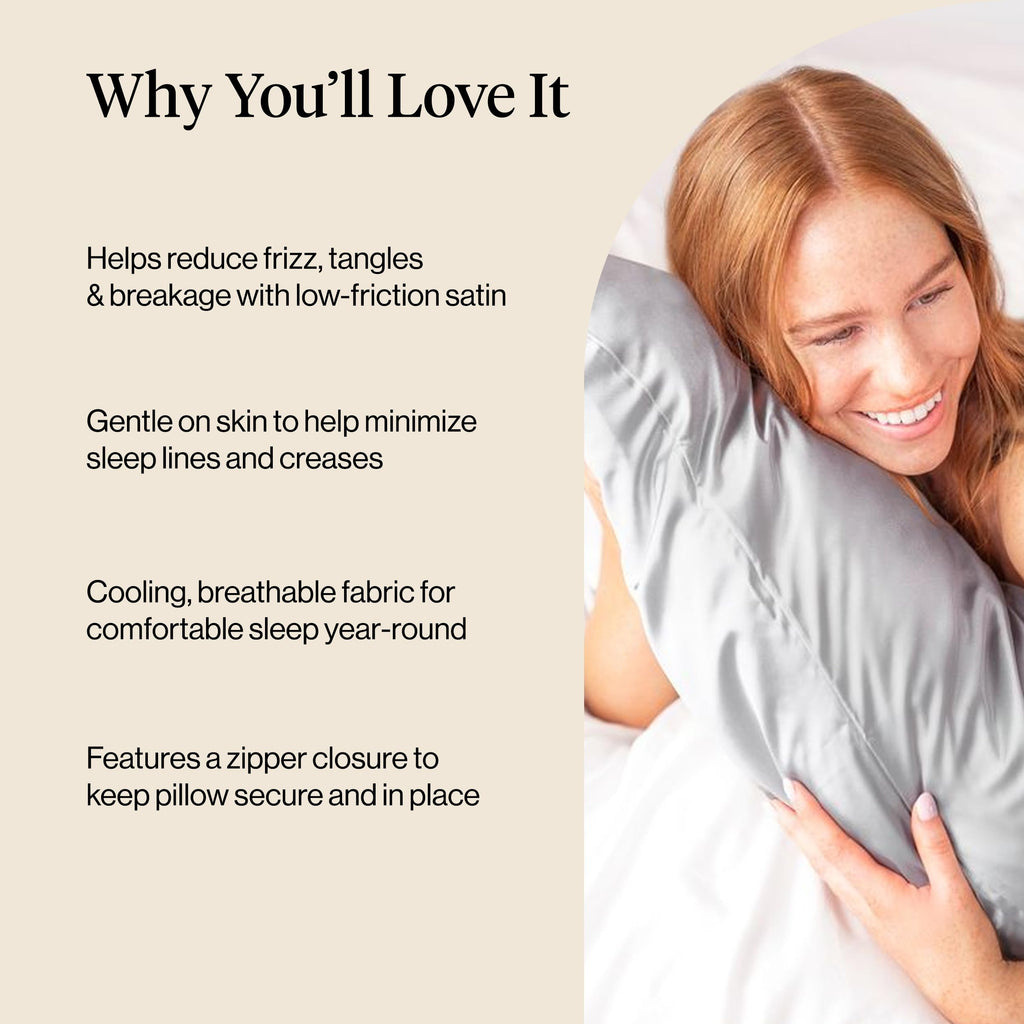 Kitsch Satin Pillowcase with Zipper for Hair & Skin, Softer Than Silk Pillow Cases Queen, Smooth Pillow Covers, Machine Washable, Wrinkle-Free, Cooling Satin Pillow Cases Standard Size 19"x26", Silver