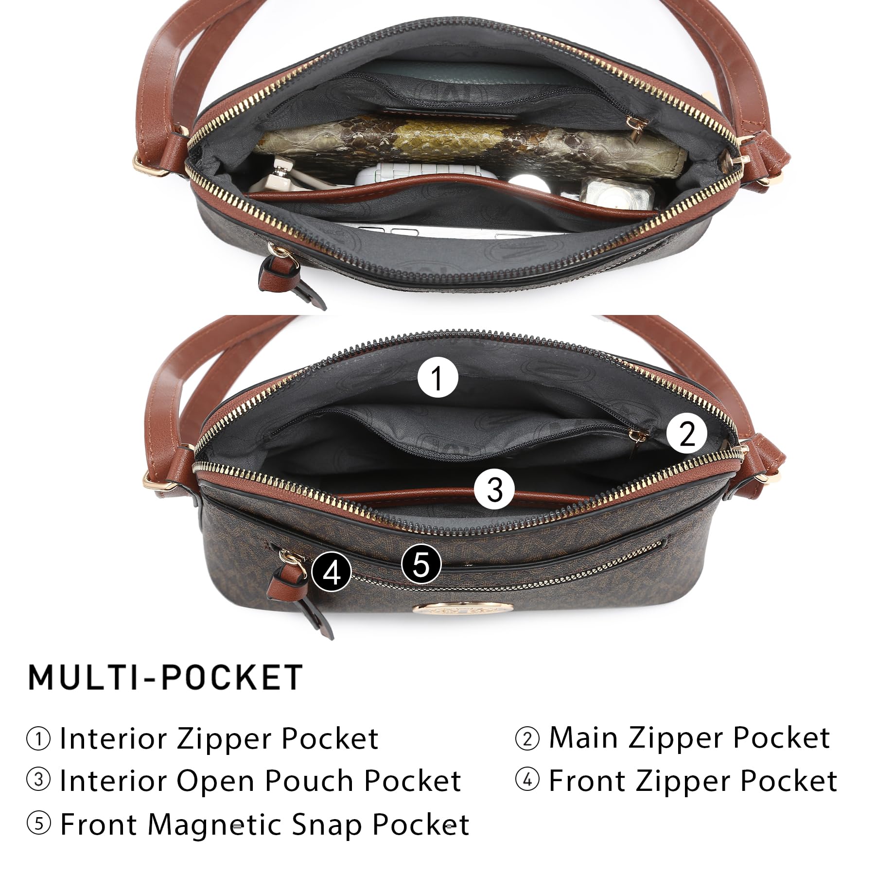 MKP COLLECTION Womens Fashion Crossbody Bag Medium Shoulder Purse with Adjustable Strap Multi Pockets for Travel Daily Use