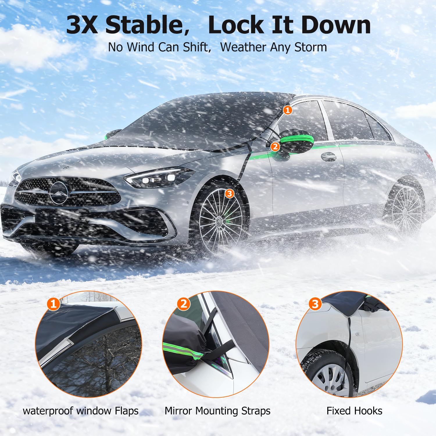 DMJN [2026 Upgraded] Car Windshield Cover for Ice and Snow, Windshield Snow Cover for Winter Snow & Frost, 700D Heavy-Duty, Suitable for Cars, SUVs, and Trucks-Medium