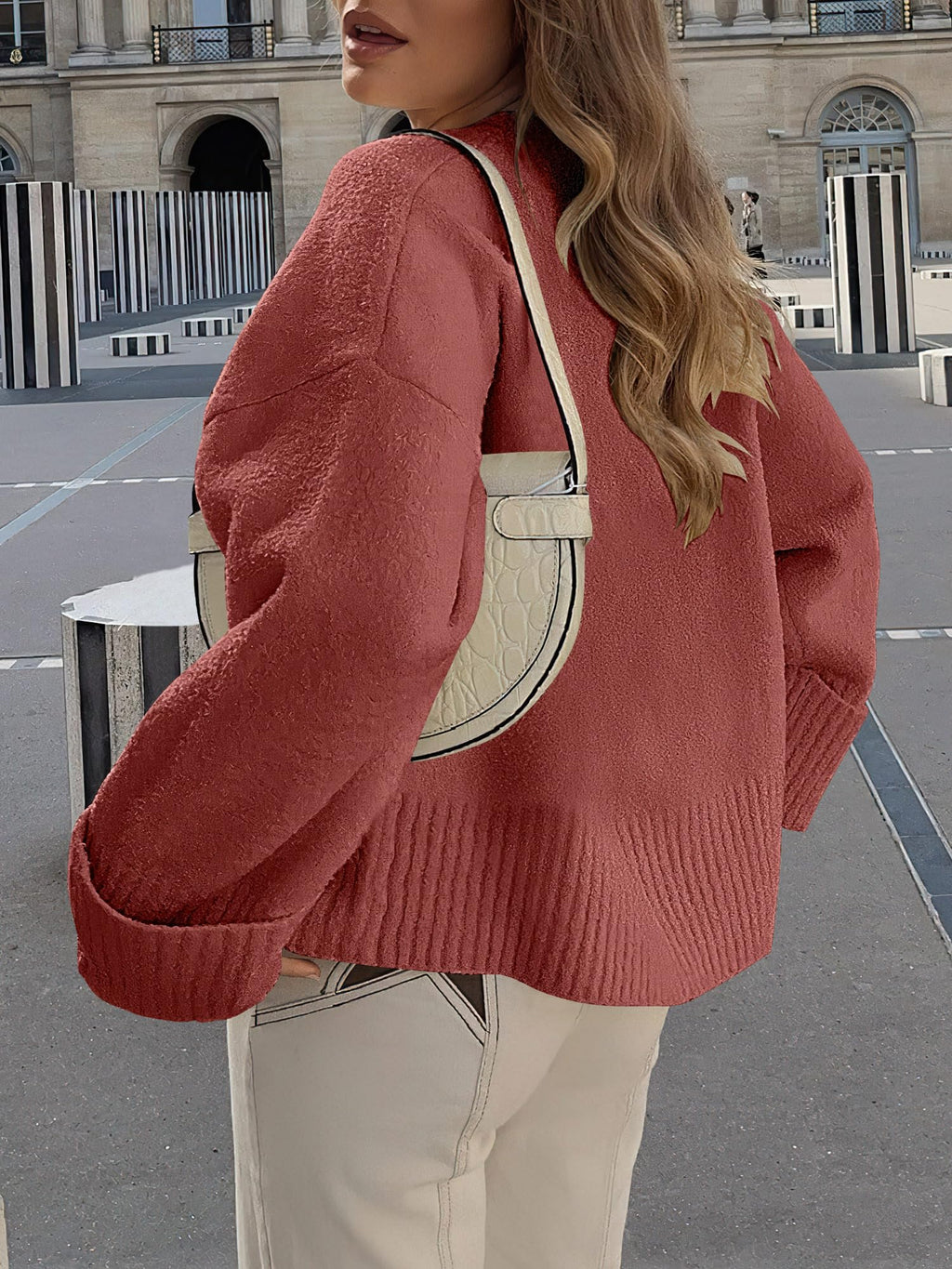ANRABESS Women's Oversized Sweaters 2025 Long Sleeve Fuzzy Knit Casual Chunky Pullover Sweater Fall Outfits Clothes Rust - Birck Red Small