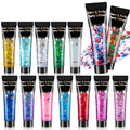AROIC 14 Colors Body Glitter, Face & Hair Glitter Gel Set for Mardi Gras, Eye Shimmer for Women Glow in the Dark Rave Accessories Party Supplies, Face Paint Hair/Cheek/Eyelid Sparkle Makeup(18ml/Tube)