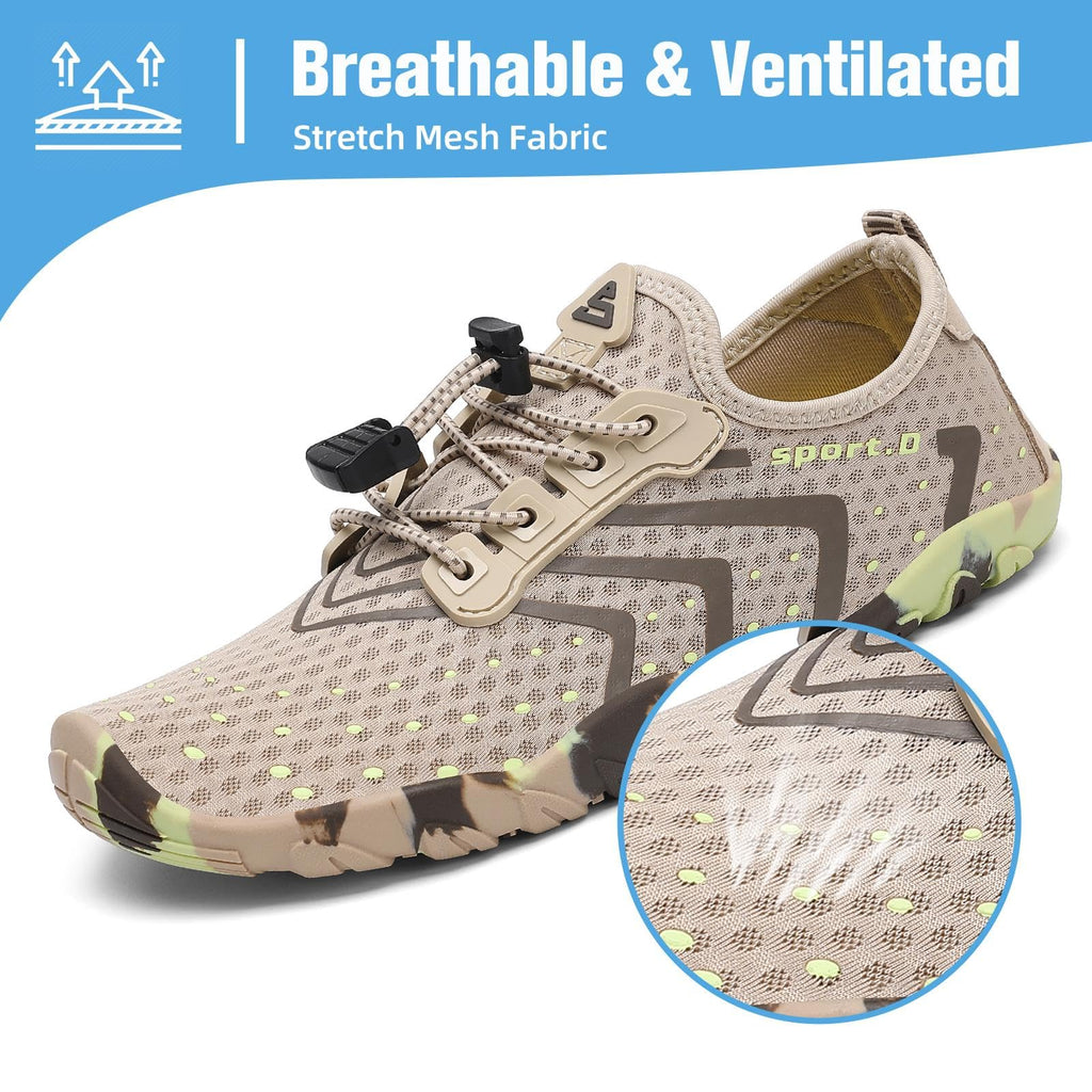 Mishansha Water Shoes for Women Men, Quick-Dry Barefoot Swim Shoes with Drainage Holes, Lightweight Aqua Shoe for Beach Pool River Boating Yoga Walking 6 Women/5 Men Rustic Brown