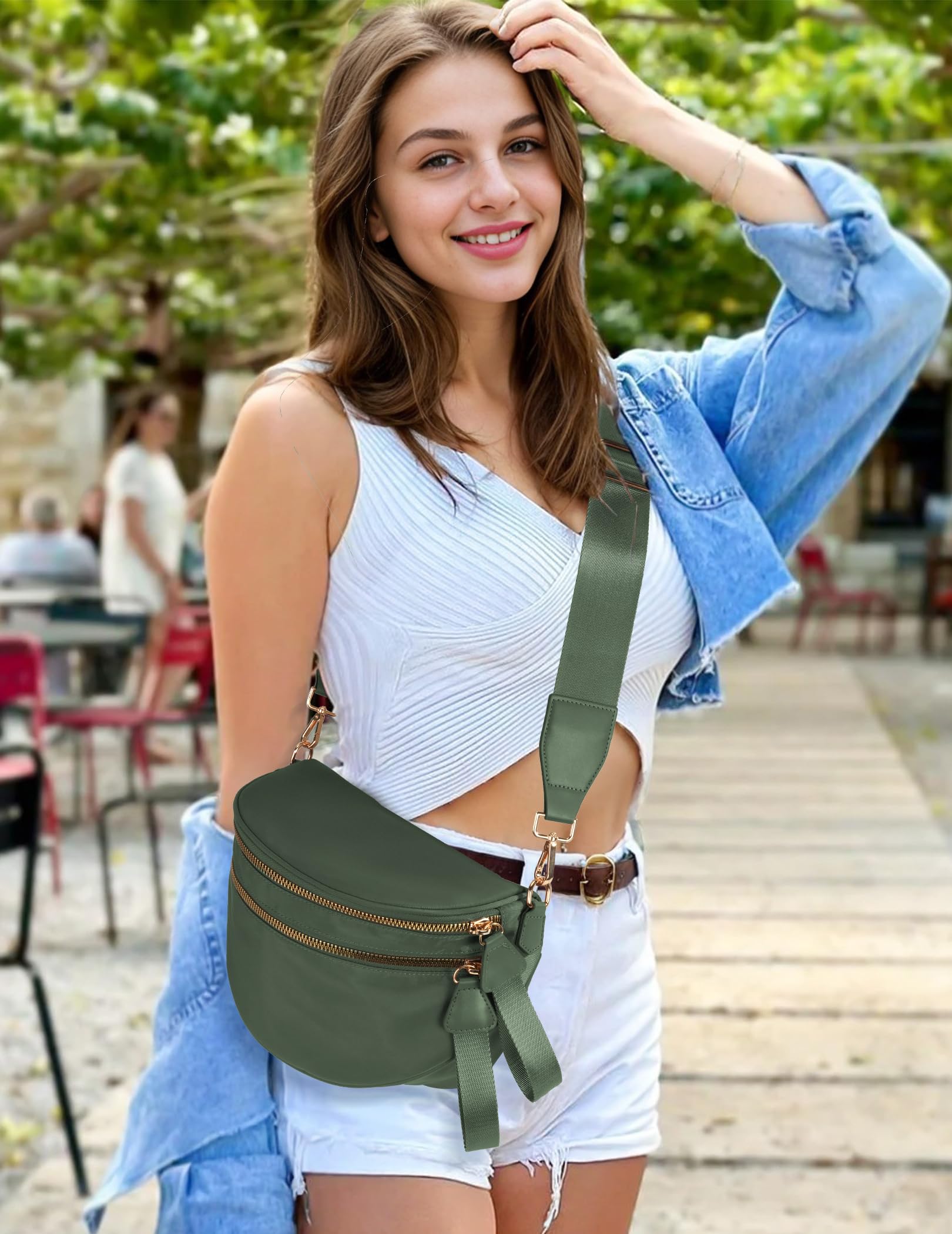 Spacious Nylon Crossbody Bag Bum Bag Handbags Wallets Purses Trendy Shoulder Bag for Women (green)