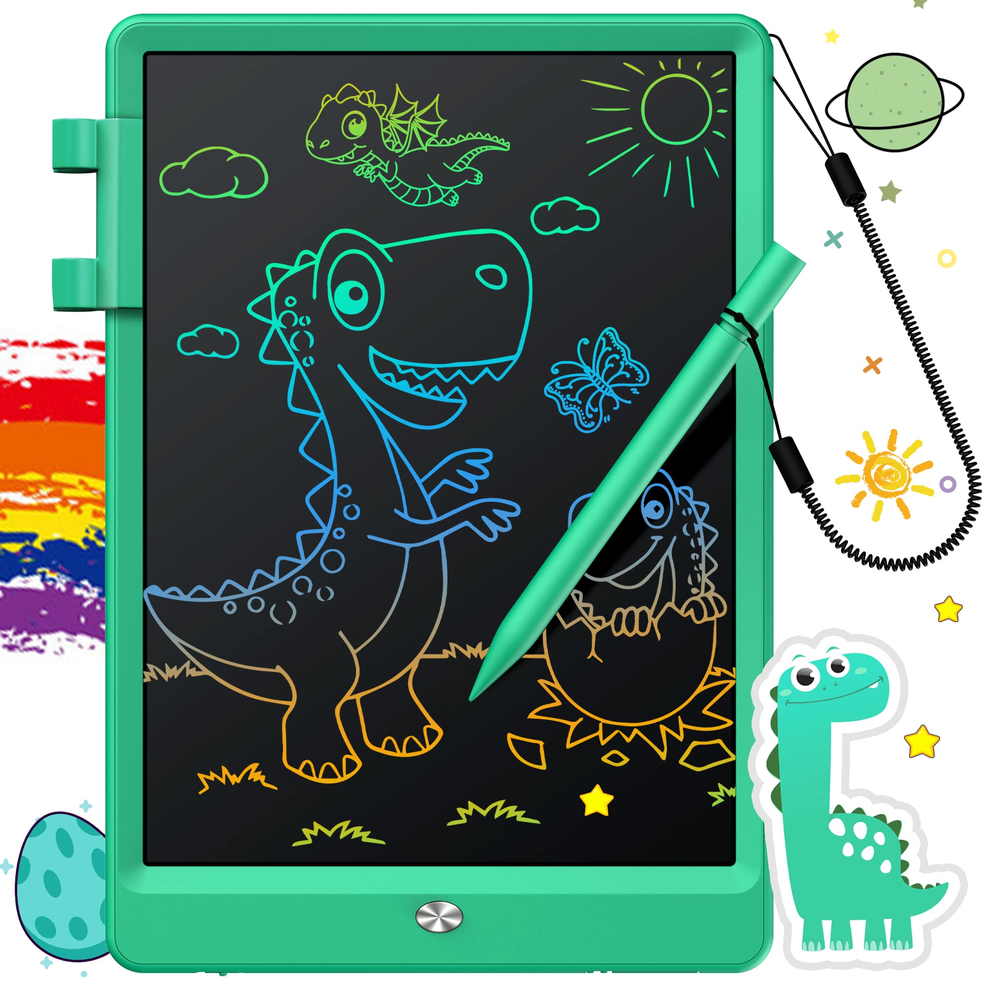 FLUESTON LCD Writing Tablet, Doodle Board Toys Gifts for 3-8 Year Old Girls Boys, 10 Inch Colorful Electronic Board Drawing Pad for Kids, Gifts for Toddler Educational Learning Travel Christmas, Green