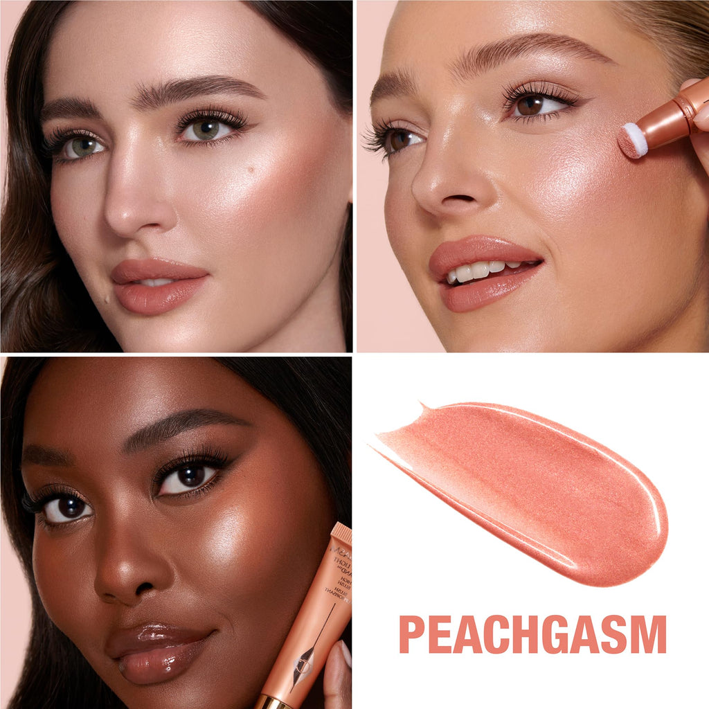 Charlotte Tilbury Glowgasm Beauty Light Wand Liquid Highlighter Makeup - Soft-Focus Pink Highlighter & Blush for Cheeks - Pearlescent, Weightless Radiant Finish - Peachgasm