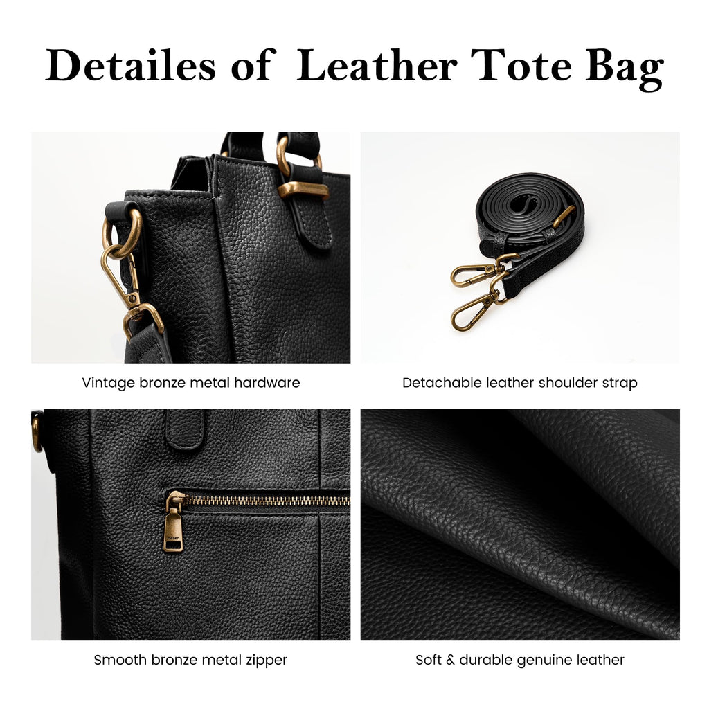 befen Black Soft Real Leather MediumTote Bag for Women, Womens Leather Purses Handbags Crossbody Bags Top Handles Satchel Purse with RFID Card Slots