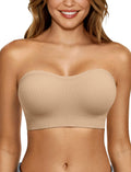LetsJoli Push Up Strapless Bras for Women Supportive Bandeau Bra Non Slip Wireless No Underwire Padded Tube Bra(Nude,M)