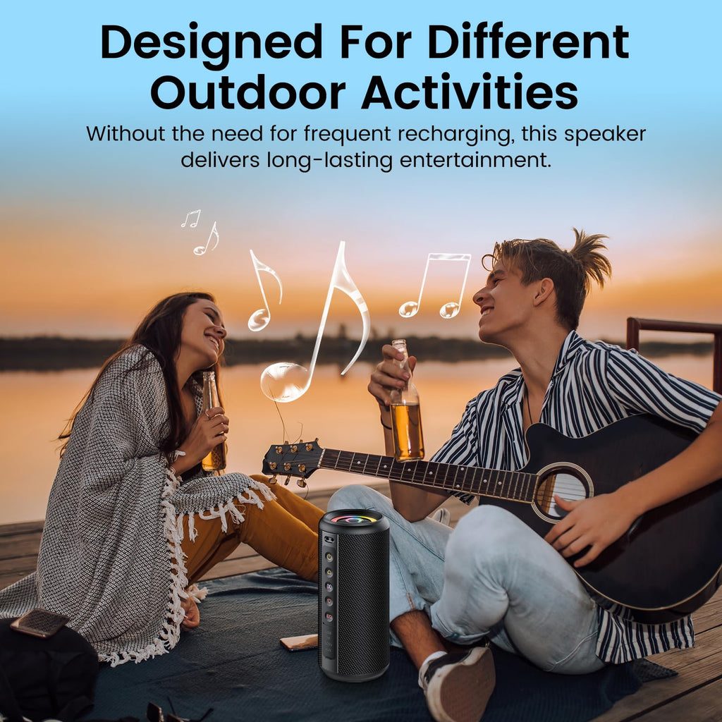 dotn Portable Bluetooth Speaker, 2026 Bluetooth 5.4 Wireless Speaker with 20W HD Loud Stereo Sound, 20H Playtime, LED Lights, IP7, TWS Pairing, Built-in Mic, for Outdoor, Home, Beach, Party, Gift