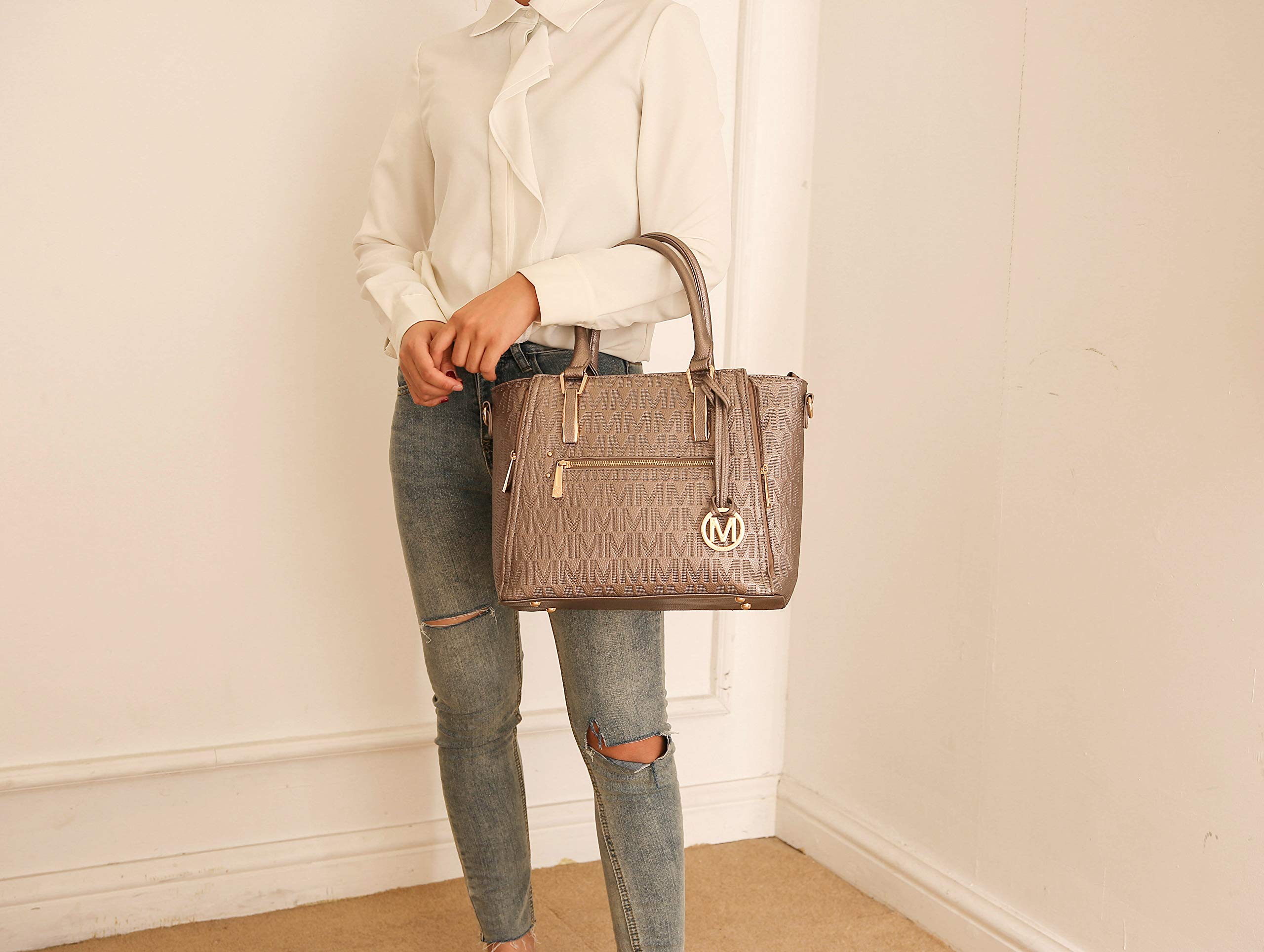 MKF Collection Crossbody Shoulder Bag for Women – PU Leather Top Handle Pocketbook – Roomy Tote Satchel Handbag Purse M Charm Pewter Silver by Mia k