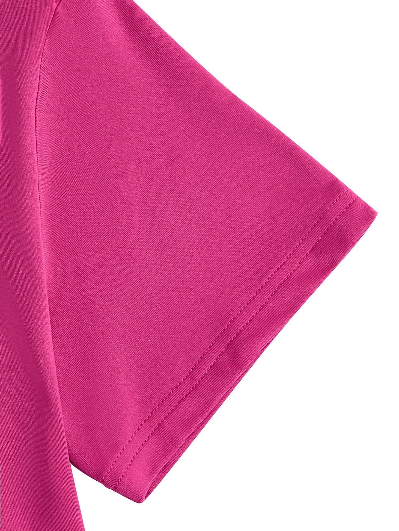 WDIRARA Women's 2 Piece Pajama Set Tee and Striped Shorts Cute Pjs Set Sleepwear Loungewear Outfits Stripe Plain Hot Pink L