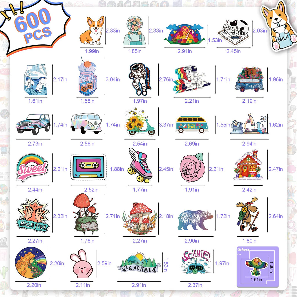 Arme 600 PCS Stickers Pack，Cute Colorful Waterproof Stickers，Vinyl Art Stickers.Valentine's Day Stickers for Water Bottles,Skateboards and Notebooks, Laptop Sticker for Teens Girls Kids Adults