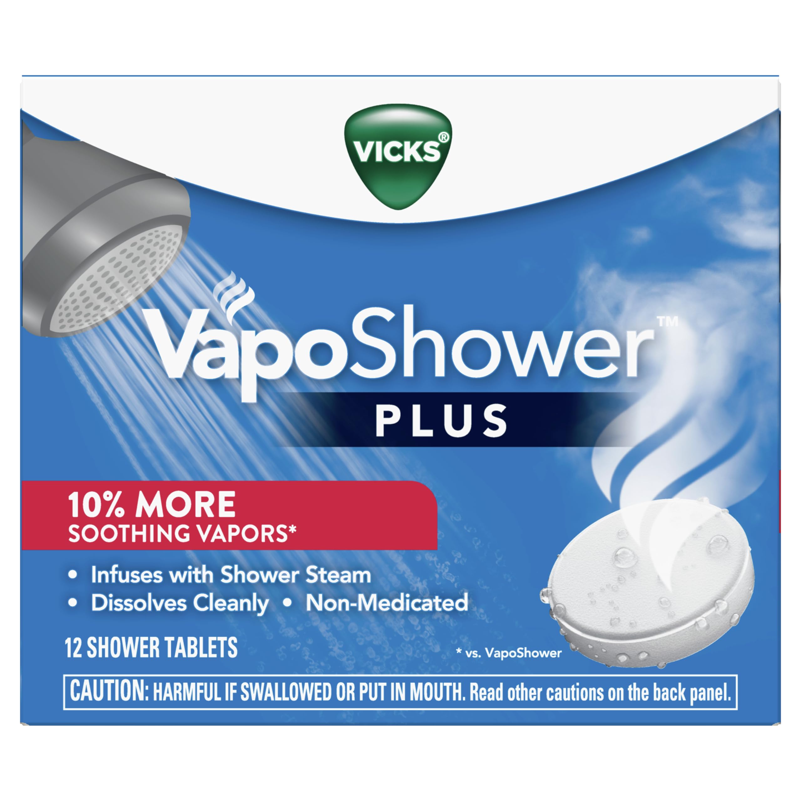 Vicks, VapoShower Plus, Shower Steamers, Eucalyptus Shower Steamer & Menthol Scent, Clean Dissolving Vapor Shower Tablets, Aromatherapy Shower Steamer & Shower Bombs, 12 count