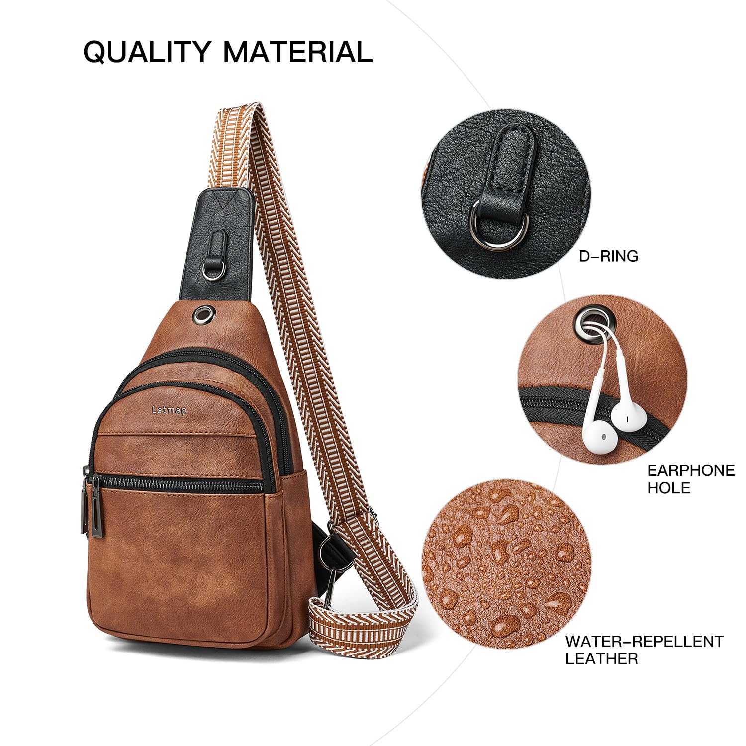 LATMAP 7L Sling Bag For Women Faux Leather Anti Theft Small Casual Daypack Backpack Fanny Pack Crossbody Chest Bags Purse Waterproof