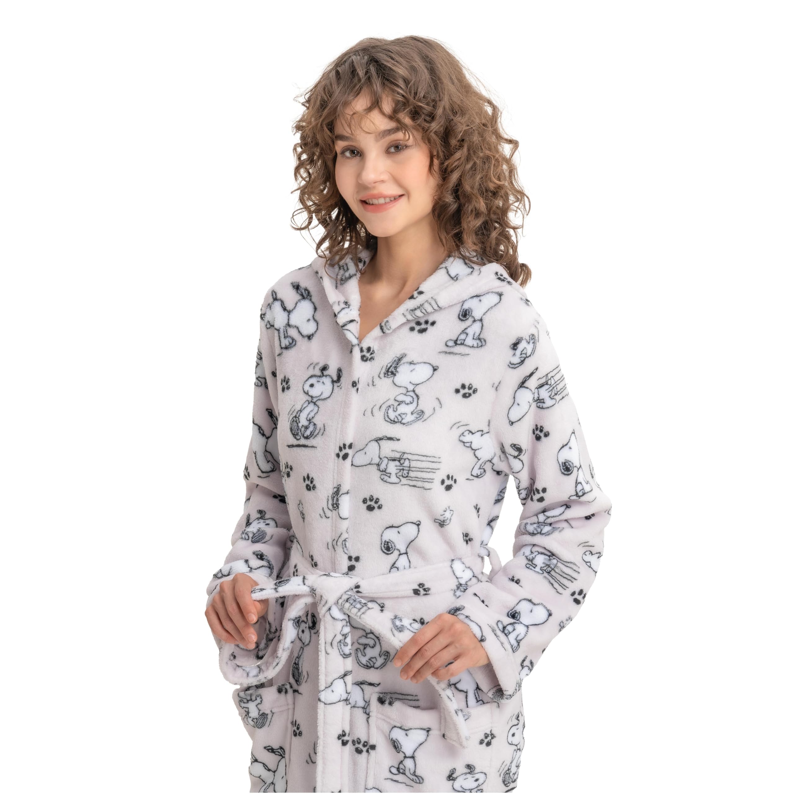 Berkshire Blanket Peanuts® Snoopy VelvetLoft® Soft Lightweight Women Robes, Short Hooded Robe with Pockets, Gifts for Women(Peanuts Poses and Paws Lavender, Medium)