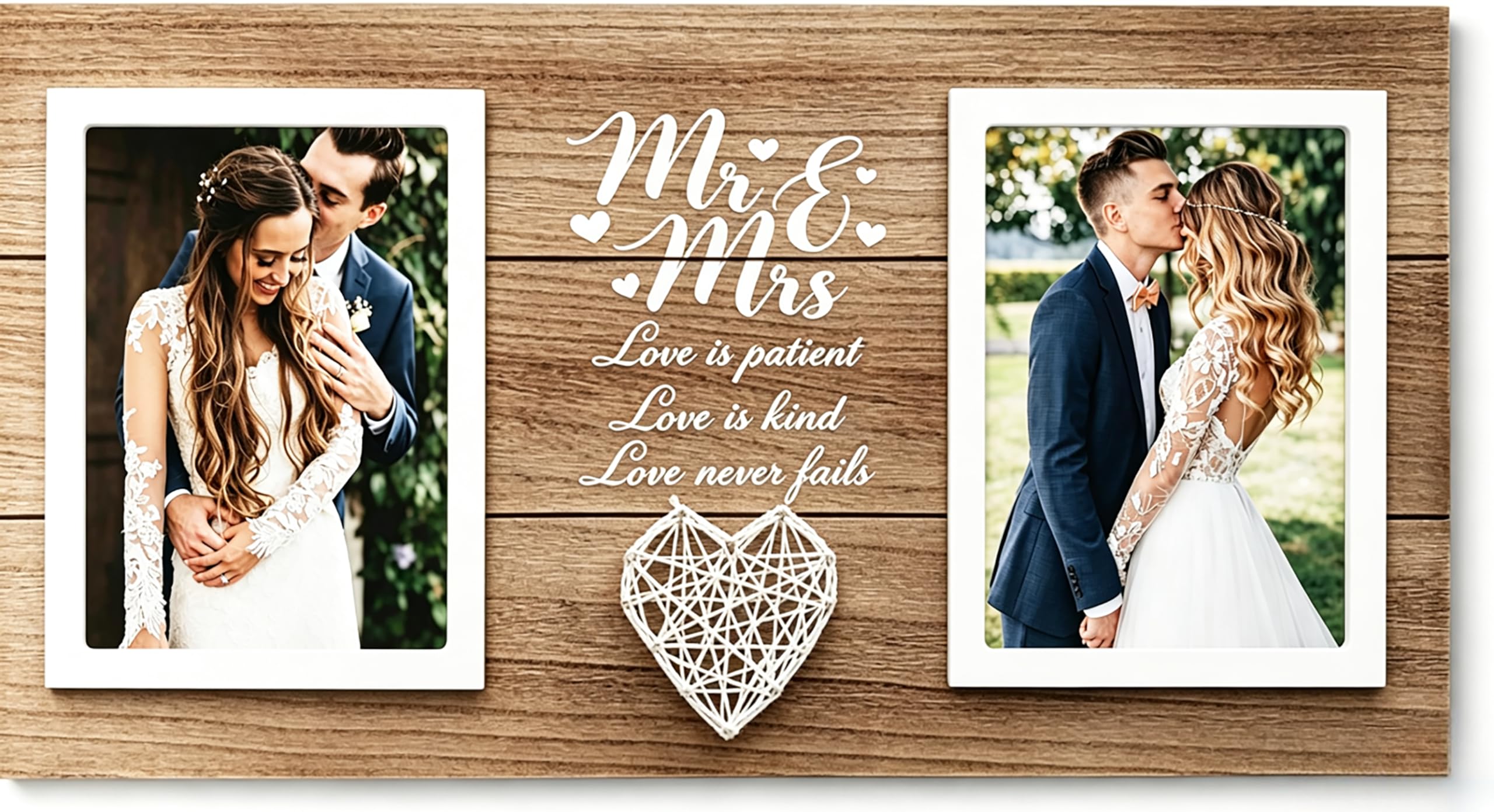 Wedding Gifts for Couples 2026, 15.7x8,3 Inch Mr & Mrs Wedding Frame Double Wooden Wedding Photo Frame Bridal Shower Gift for Bride to Be Personalized Newlywed Gifts for Couple, Engagement Gift for Bride