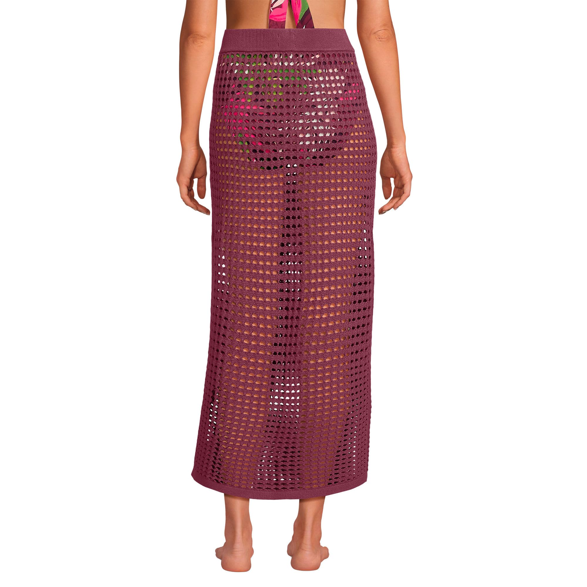 Lands' End Women's Cotton Open Knit Maxi Swim Cover-up Skirt X-Small Burgundy Spritz