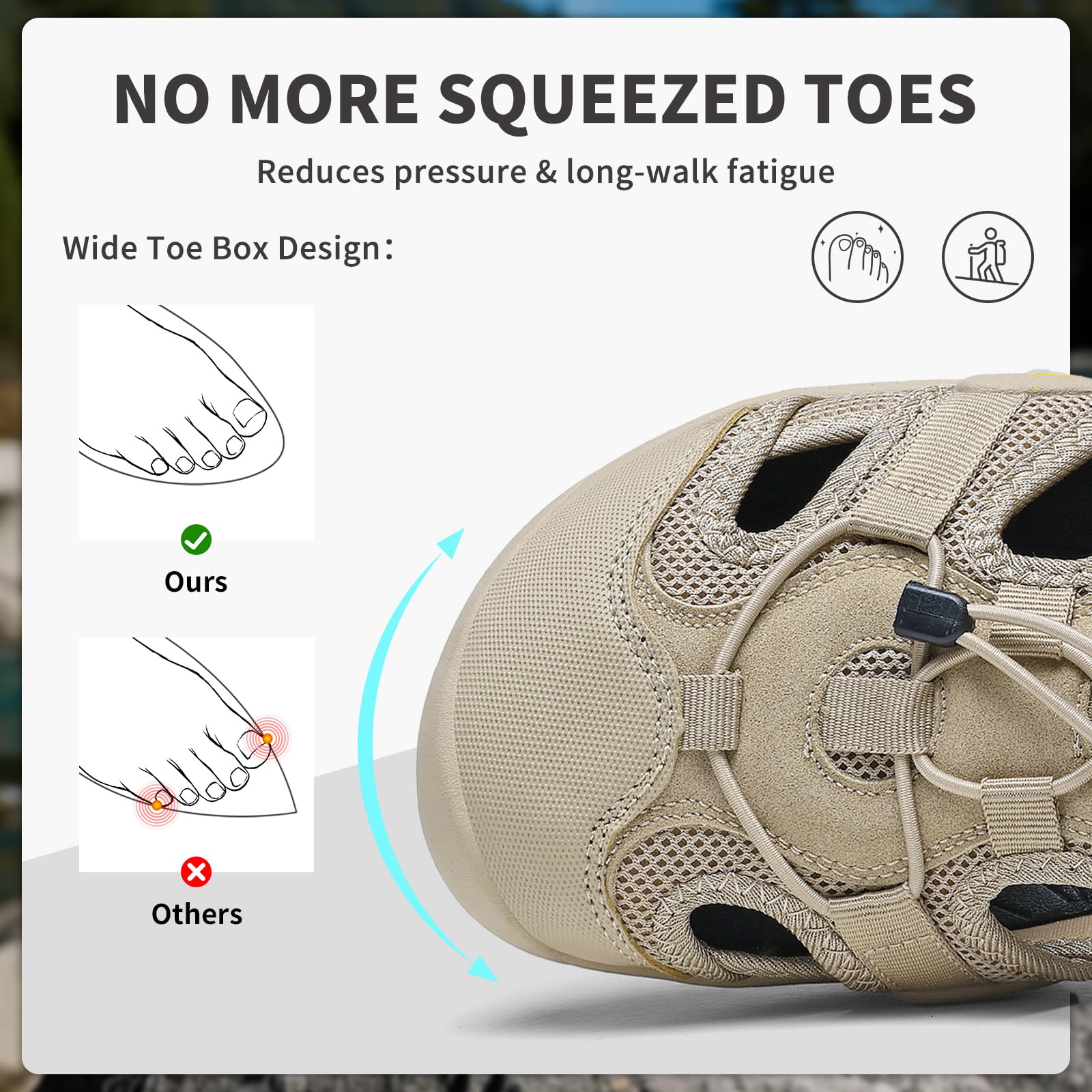 ziitop Mens Hiking Sandals Wide Arch Support Outdoor Sport Closed Toe Walking Sandal Quick Dry Non-Slip Summer Fisherman Barefoot Beach Water Shoes