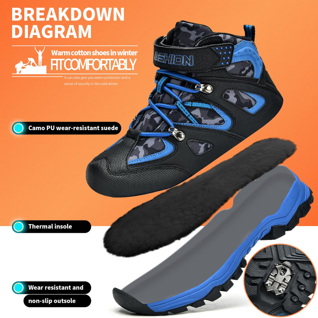 Littleplum Kids Snow Hiking Boots Antiskids Waterproof Booties Outdoor Shoes for Boys Girls Black Blue Size 13 Little Kid