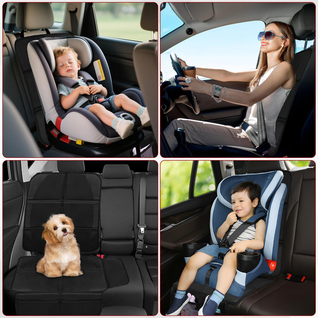 JEYODA Car Seat Protector, Baby Car Seat Protector, Thick Padding, Seat Protector with Mesh Storage Pockets, Non-Slip Padded Backing for Child Pet (Black Liner)