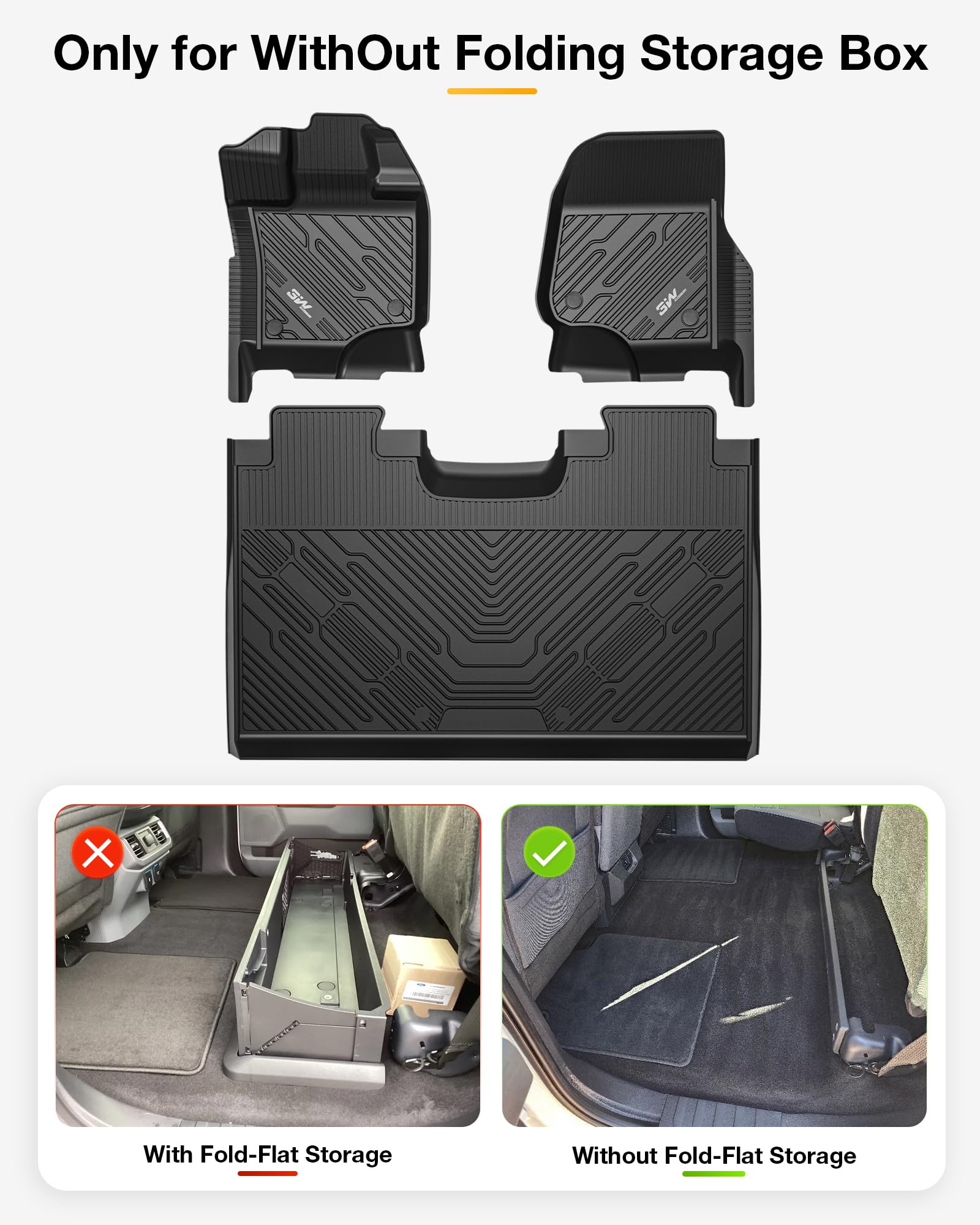 3W Floor Mats for Ford F-150 2015-2025 2026 & F150 Lightning 2022-2025 SuperCrew (w/o Fold Flat Storage), TPE All Weather Custom Fit, Front & Rear 3PCS | Heavy Duty, Easy Clean - Black