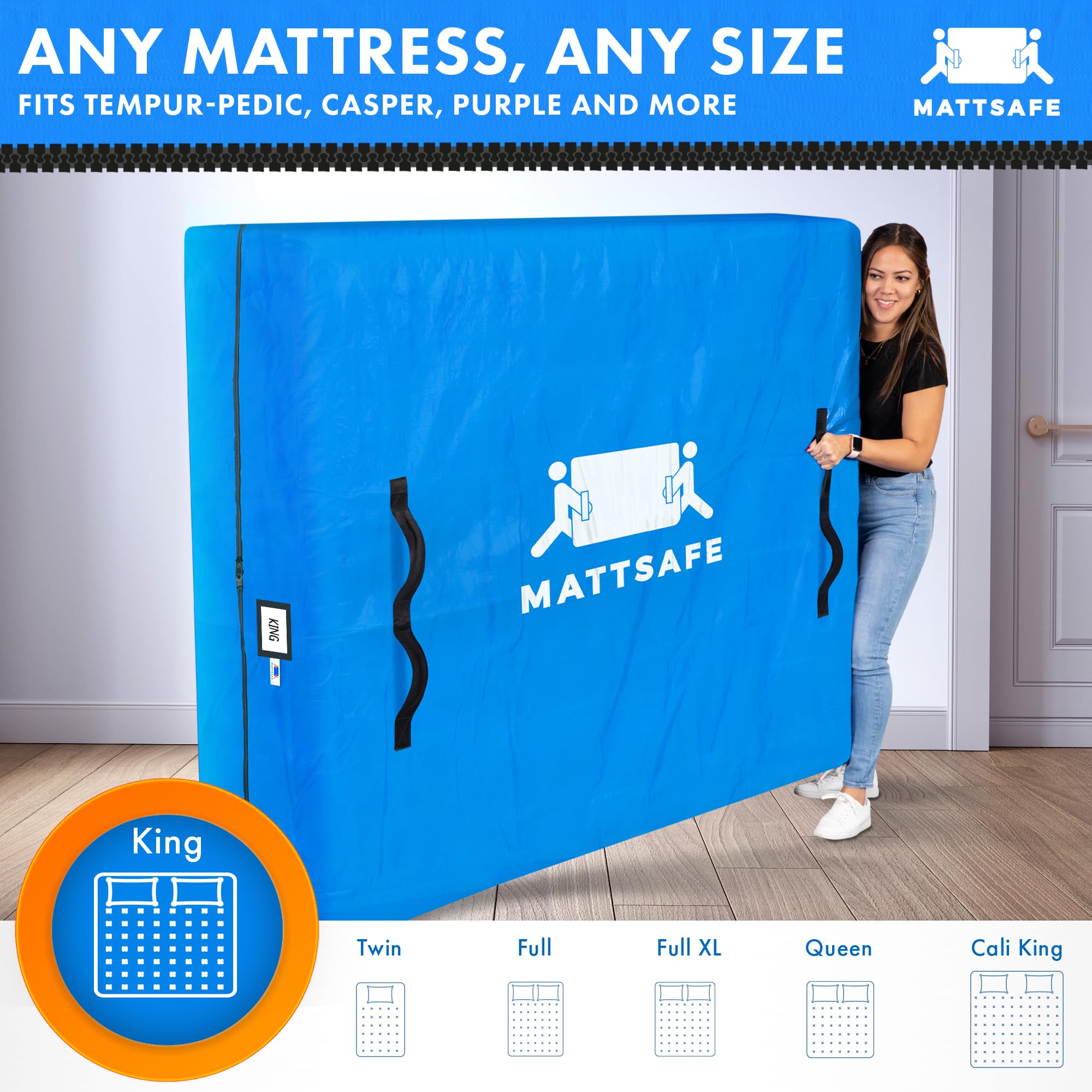 Nordic Elk Mattress Bags for Moving and Storage (King) Heavy Duty Moving Supplies, 8 Sturdy Handles, Strong Zipper, Mattress Cover Bed Bags, Storage Cover Essentials Packing Protector