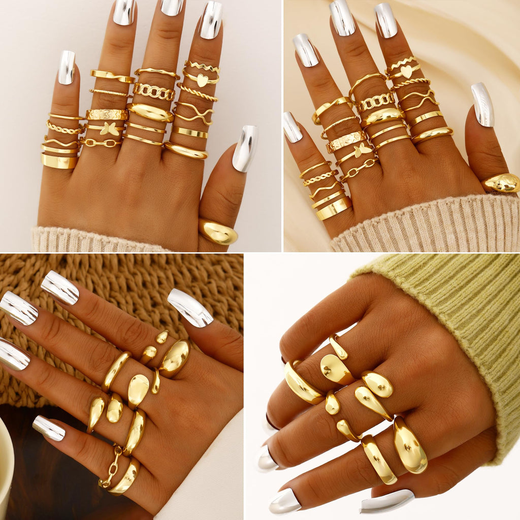 FANDY 137 Pieces Gold Jewelry Set for Women, 12 Necklace, 14 Bracelet, 21 Earrings, 24 Knuckle Rings, 66 Hair Accessory, Gold Jewelry for Women Gift