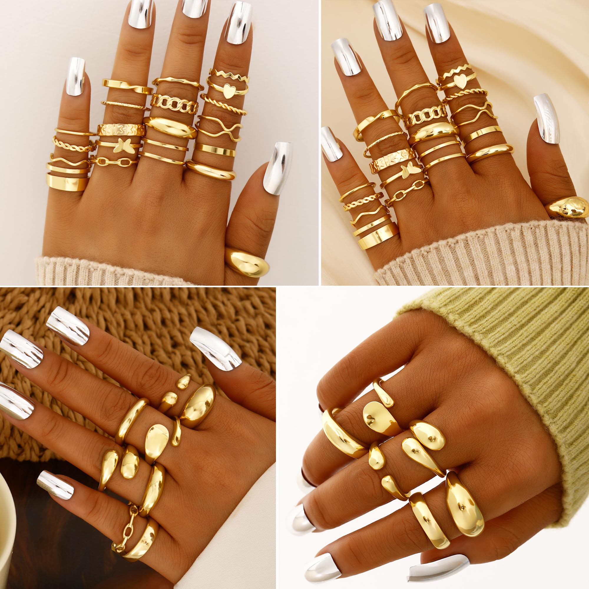 FANDY 137 Pieces Gold Jewelry Set for Women, 12 Necklace, 14 Bracelet, 21 Earrings, 24 Knuckle Rings, 66 Hair Accessory, Gold Jewelry for Women Gift