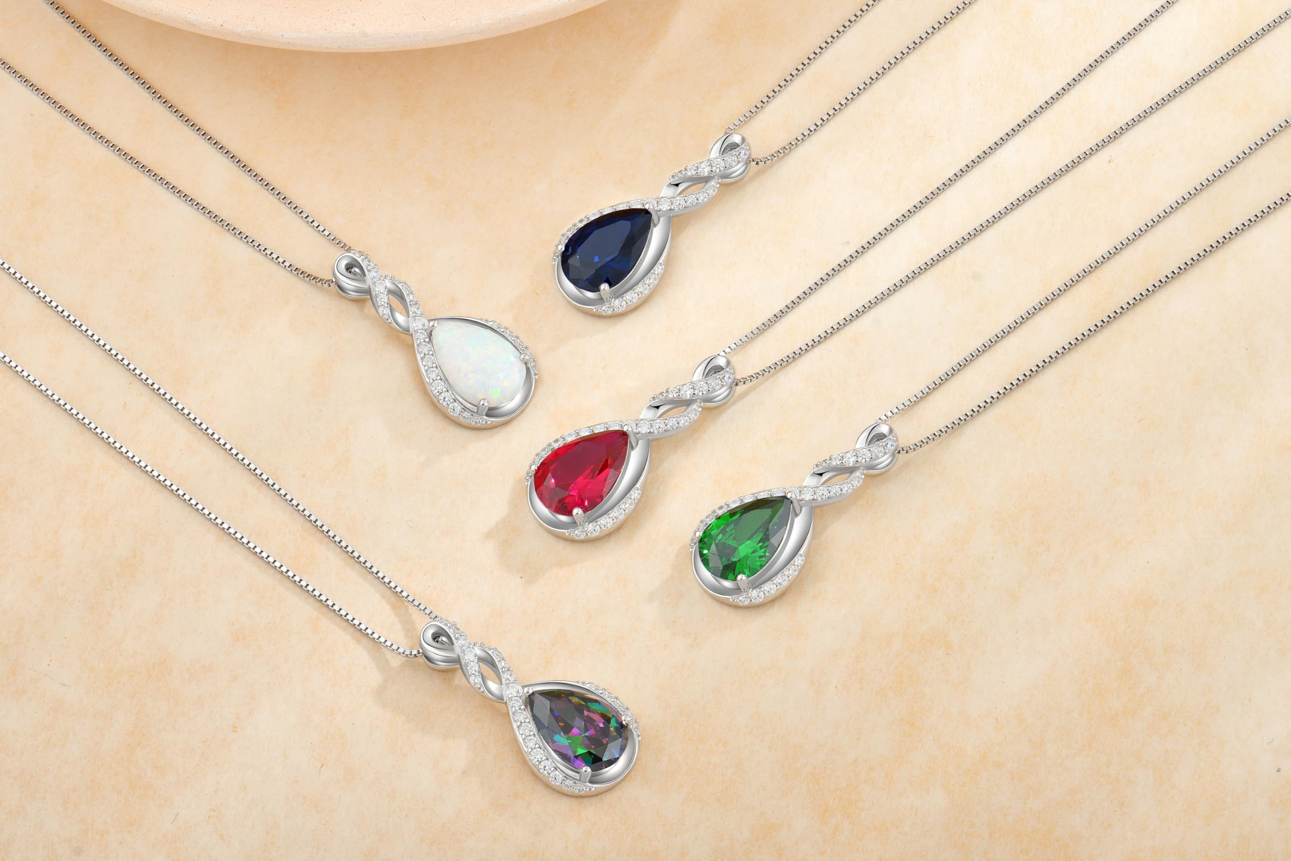 Fahonie 925 Sterling Silver Birthstone Necklace for Women,Infinity Teardrop Birthstone Emerald Pendant Necklace Anniversary Birthday Jewelry Gift for Women Wife Friend 18"+2" Chain