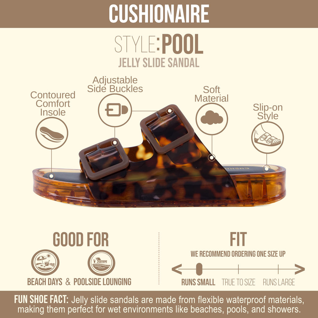 CUSHIONAIRE Pool Slides for Women Waterproof Double Buckle Adjustable Slip-On Womens Sandals for Beach Shower Casual Wear, TORTIE 6