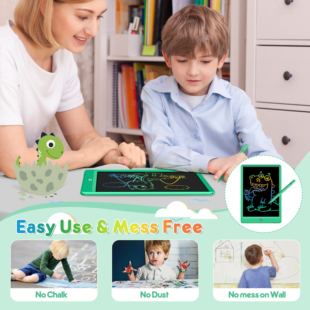 FLUESTON LCD Writing Tablet, Doodle Board Toys Gifts for 3-8 Year Old Girls Boys, 10 Inch Colorful Electronic Board Drawing Pad for Kids, Gifts for Toddler Educational Learning Travel Christmas, Green