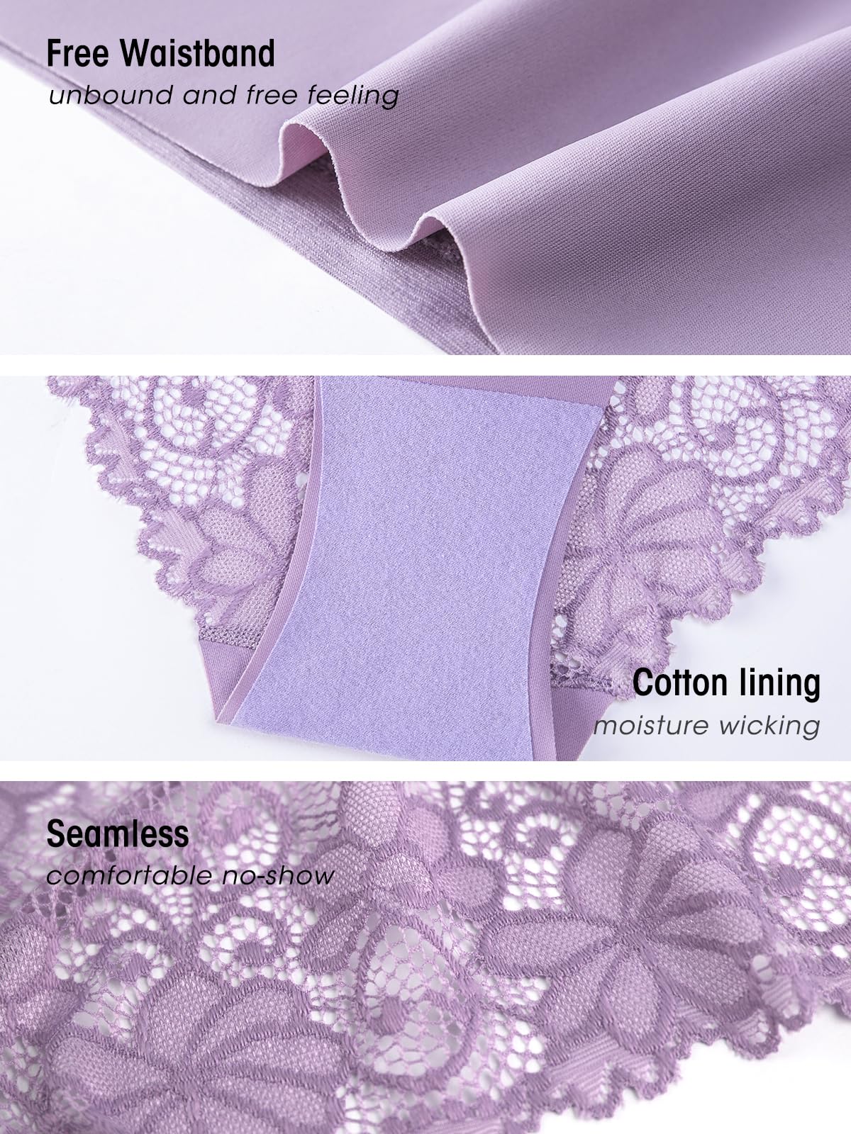 DHFBABY Sexy Cheeky Womens Underwear Comfortable Seamless Panties Luxurious Lace Bikini Briefs (US, Alpha, Medium, Regular, Regular, A-6 Pack-6 Color)