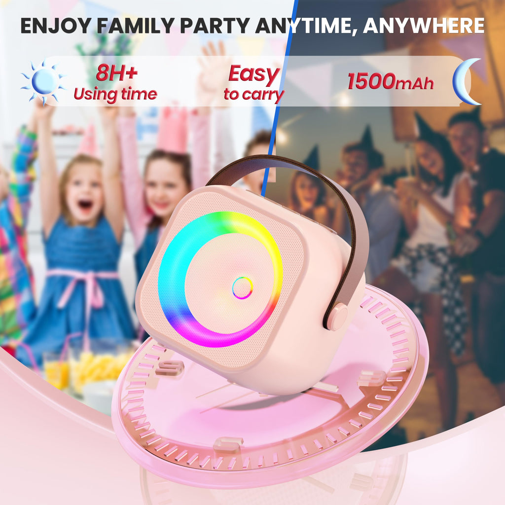 Mini Karaoke Machine for Kids Adults, Portable Bluetooth Speaker with Wireless Microphone, for Girls 4,5,6,7,8,9,10,12 Year Old Karaoke Toys Birthday Gifts Home Party (Pinkcolor 1 Mic)