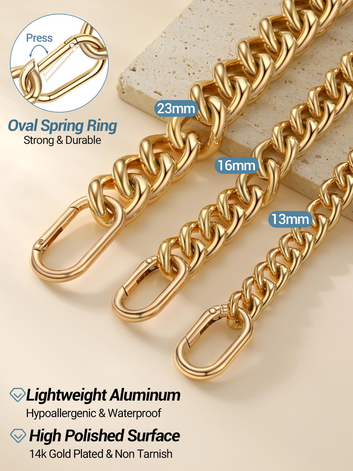 PROSTEEL Chunky Gold Necklace for Women, 14K Gold Cuban Choker with Oval Spring Ring, Fashion Lightweight Gold Chain Jewlry Gifts 16mm-16 inches