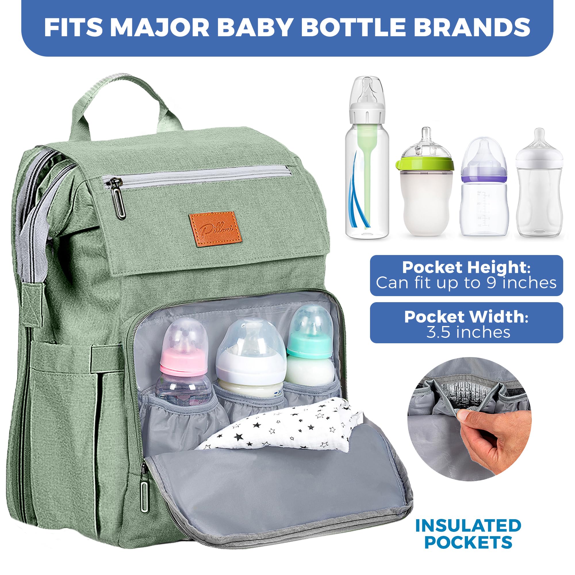 PILLANI Baby Diaper Bag Backpack - Large Bag for Boys & Girls, Waterproof Diaper Backpack - Travel Diaper Bags w/Changing Pad, Baby Registry Search & Shower Gifts - Essentials Must Haves Newborn Stuff