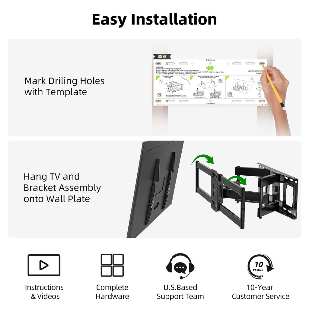 Full Motion TV Wall Mount for Most 37"-84" Flat Screen TV, Swivel or Tilt TV Wall Bracket with Dual Articulating Arms, for 12"-16" Wood Studs, Max VESA 600x400mm, Load 120 lbs by USX MOUNT