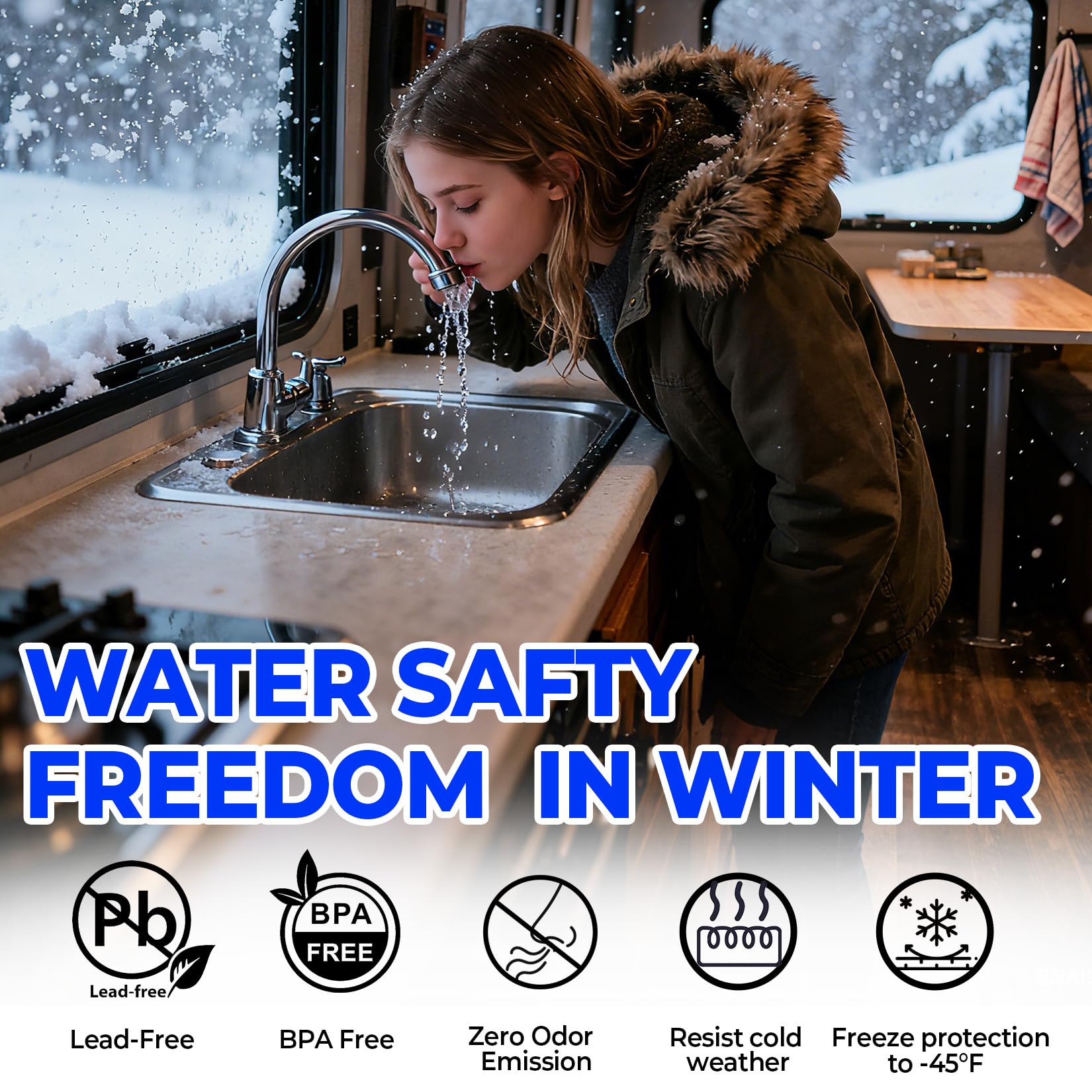 REHOSEUP 50FT Heated Water Hose for RV,-45 ℉ Anti-Freezing Heated Drinking Water Hose，Electrically Heated Hose of Rv Accessories，Rv Freshwater Hoses with Fittings